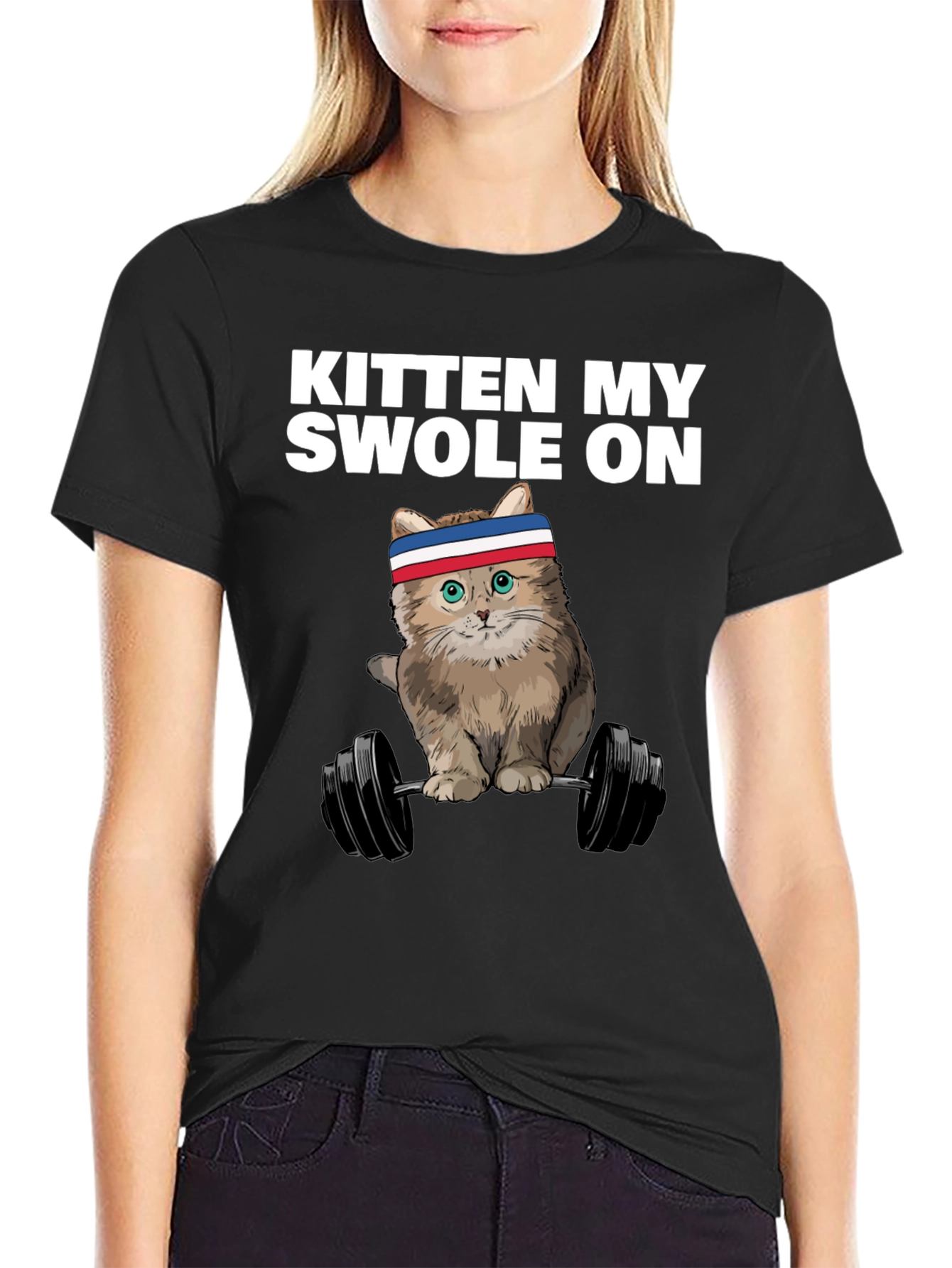 Black Kitten My Swole On T-Shirt - Weightlifting Cat view 2
