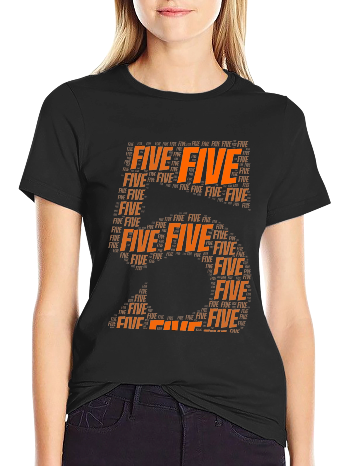 Black Five Typography Graphic Tee - Stylish Number T-Shirt view 2