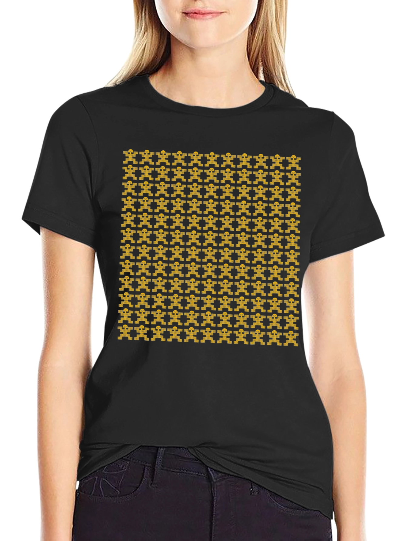 Black Geometric Patterned Black T-Shirt view 2