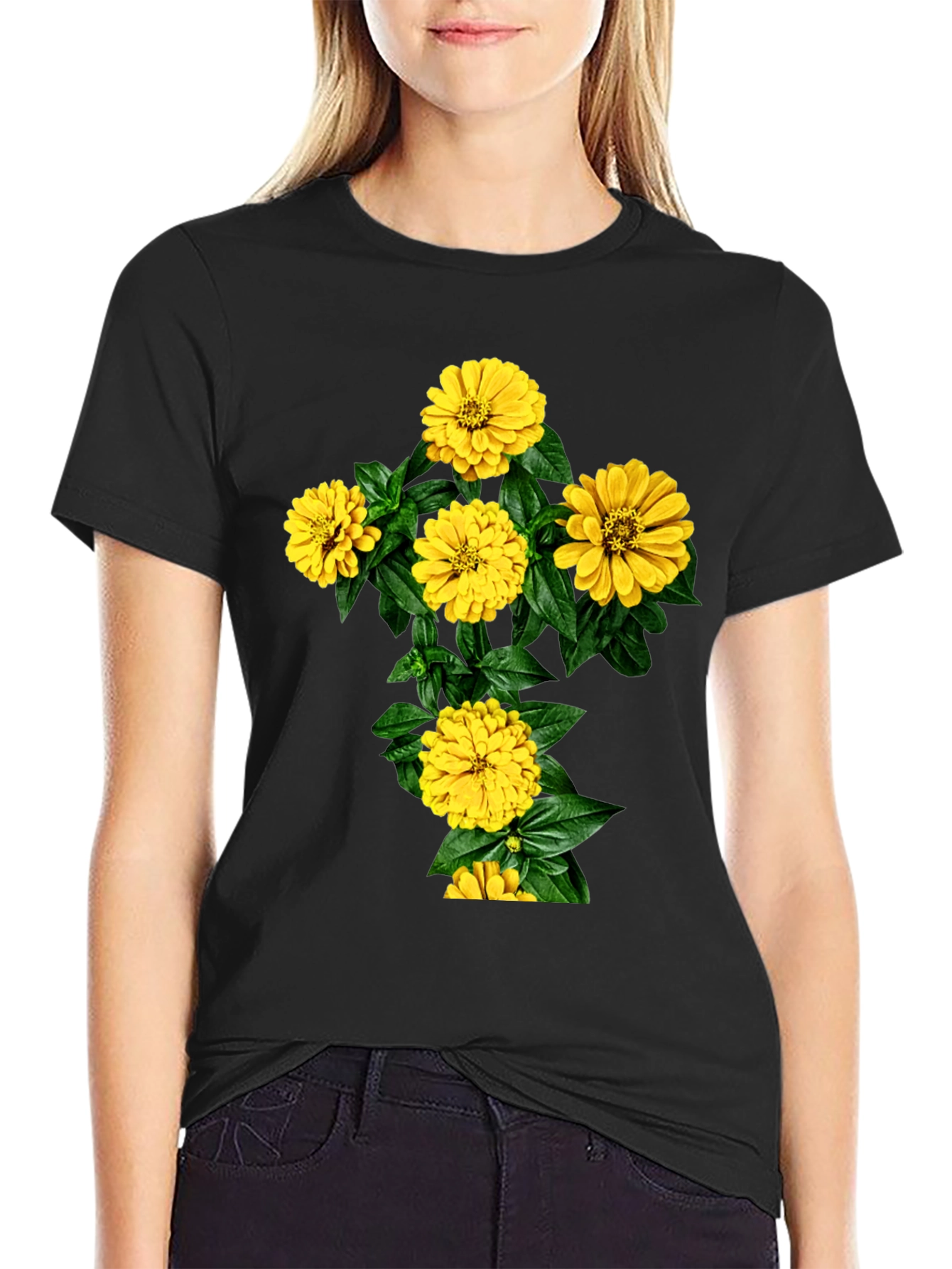 Black Floral Cross Graphic Tee - Stylish Comfort view 2