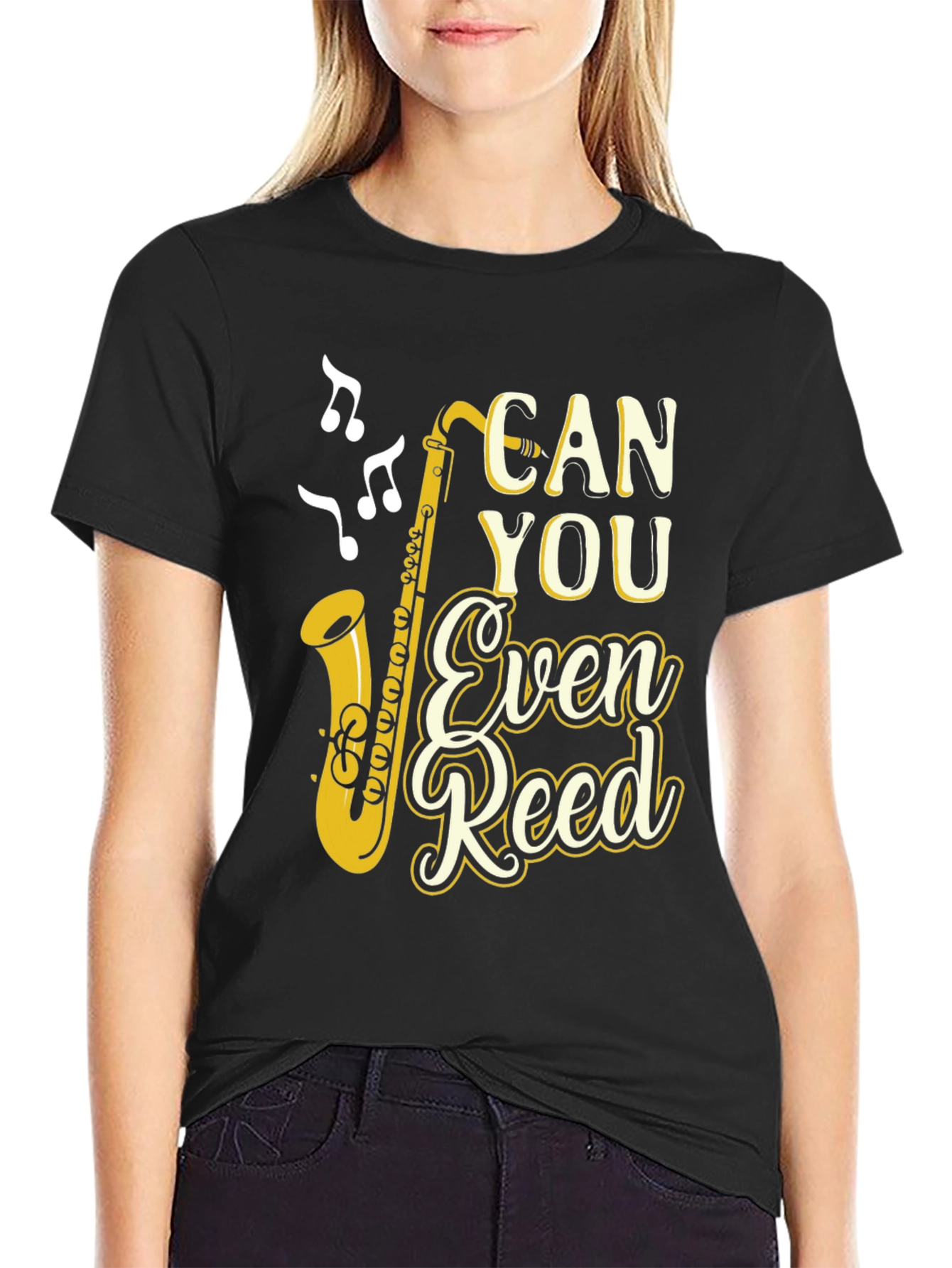 Black Can You Even Reed? Saxophone Music T-Shirt view 2