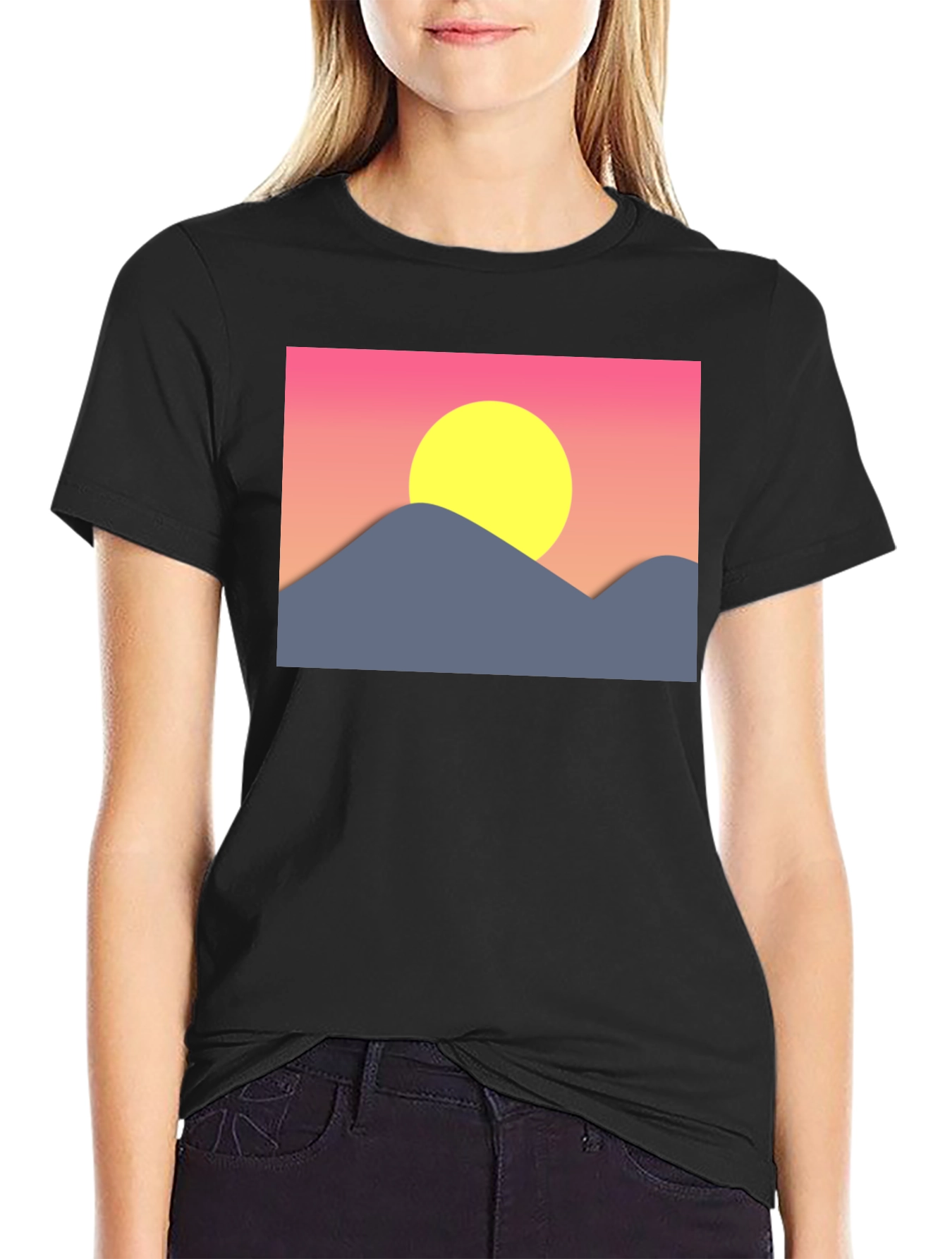 Black Sunset Mountain Graphic Tee - Black Cotton Blend view 2