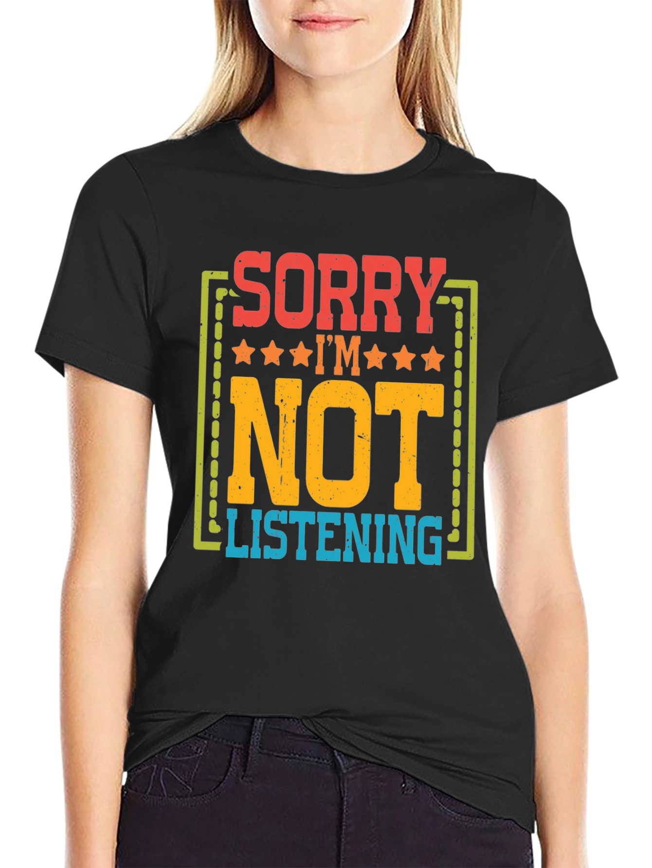 Black Sorry I'm Not Listening Graphic T-Shirt view 2
