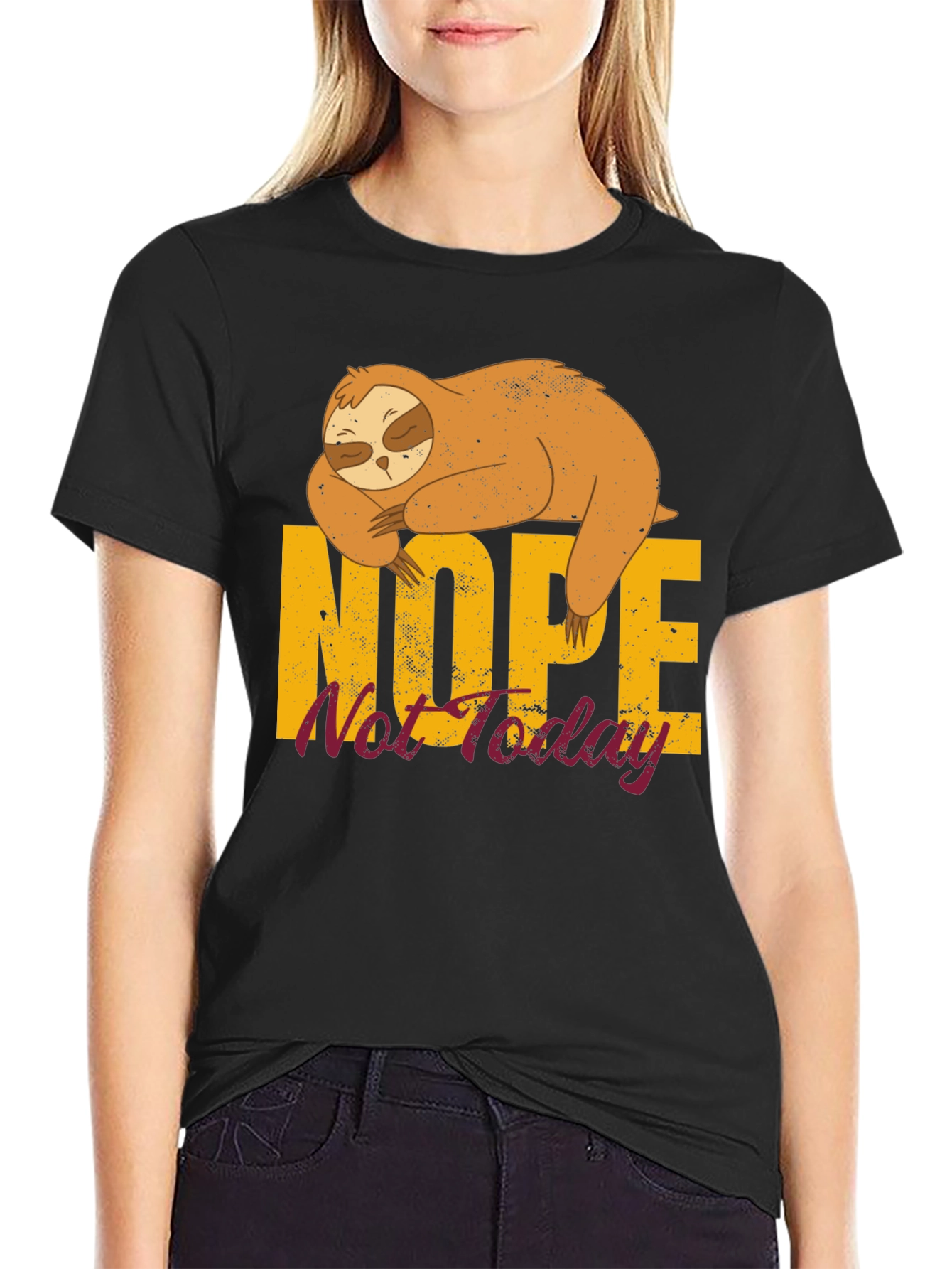 Black Nope Not Today Sloth Graphic Tee - Unisex view 2