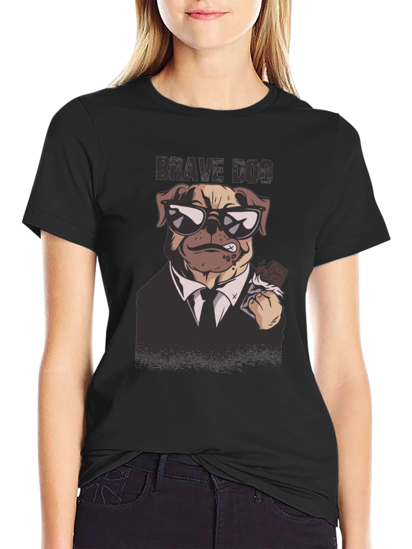 Black Brave Dog Graphic Tee - Cool Canine Design view 2