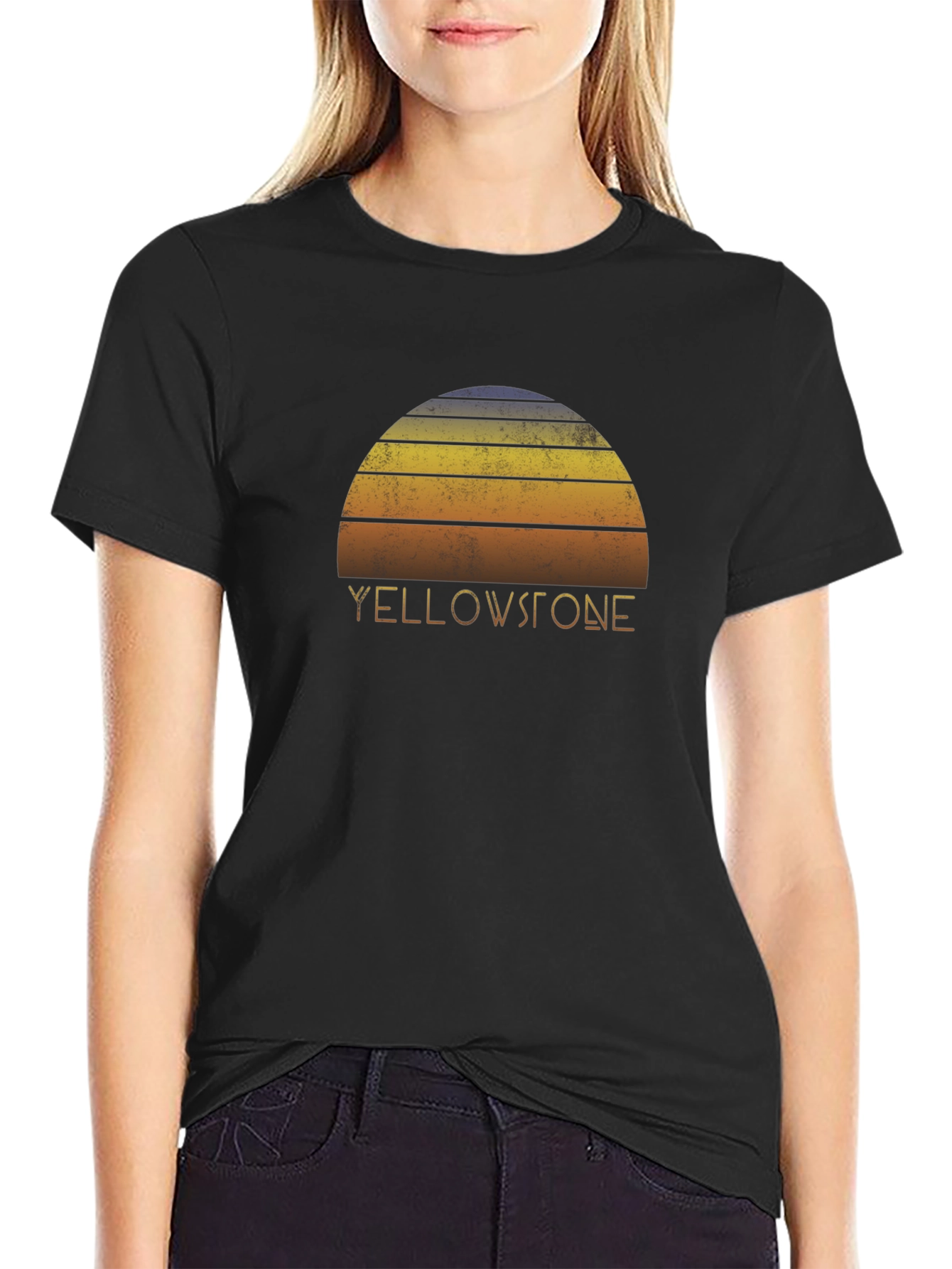 Black Yellowstone Retro Sunset Graphic Tee - Unisex view 2
