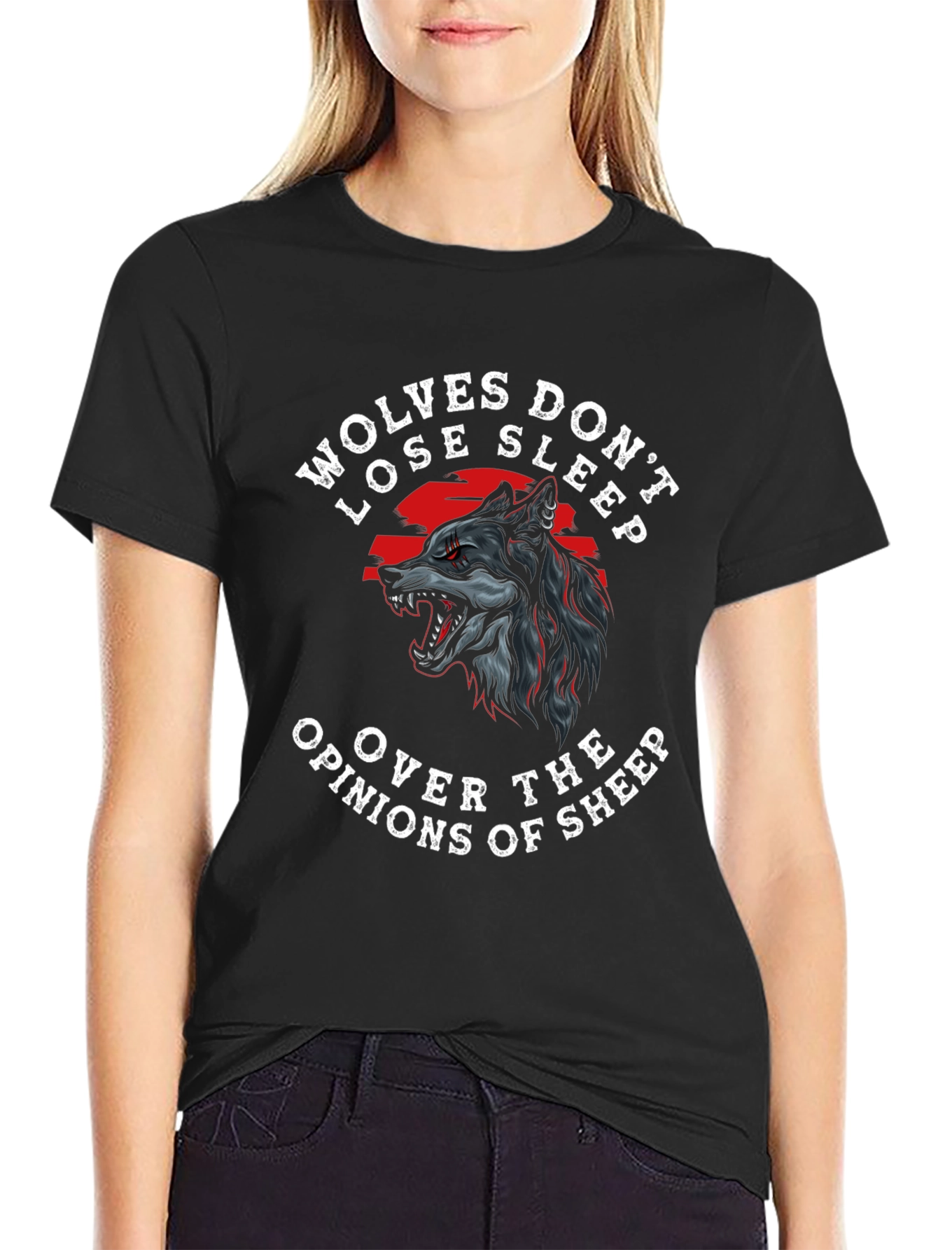 Black Wolves Don't Lose Sleep Graphic Tee - Black view 2