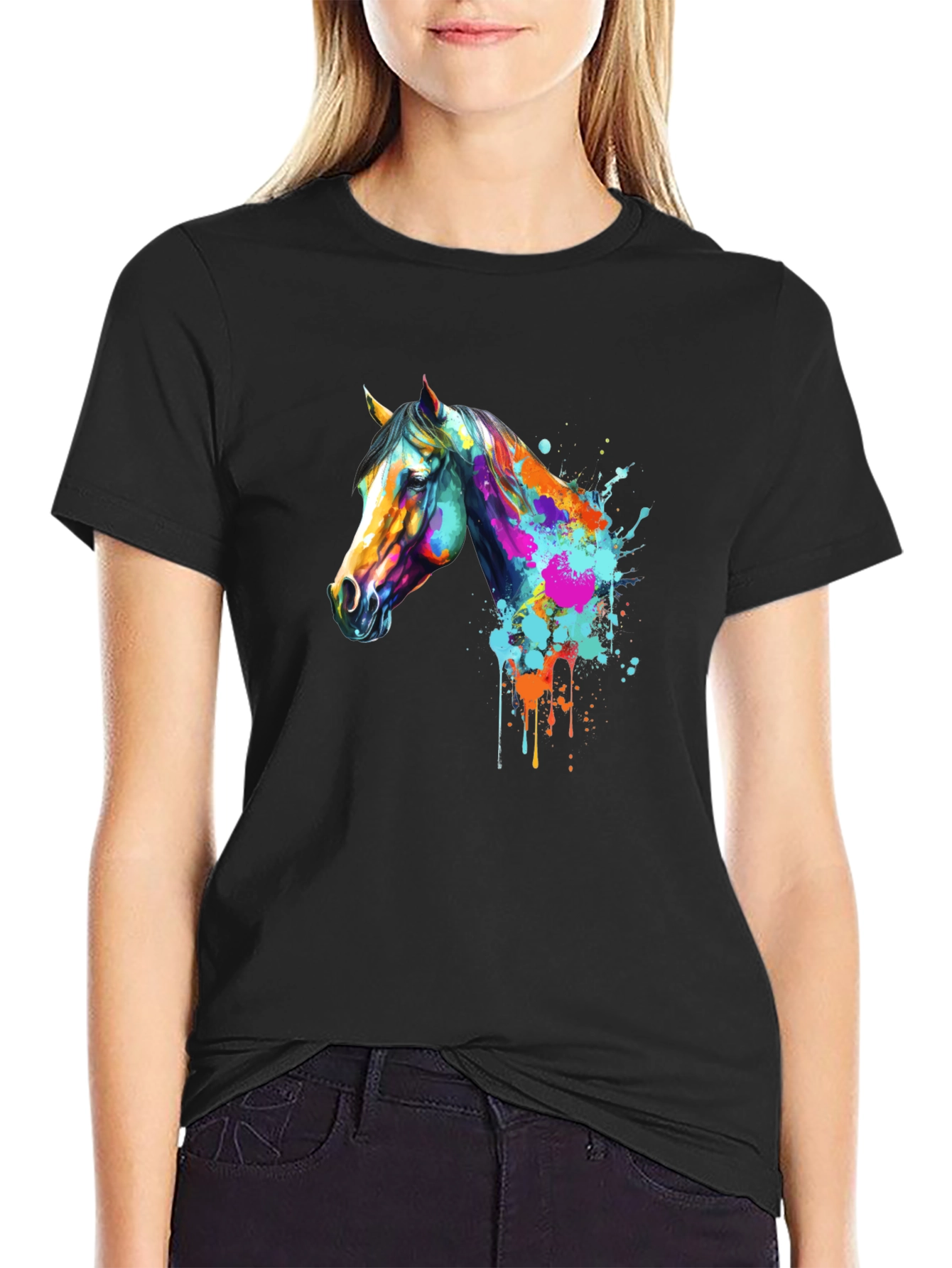 Black Abstract Horse Graphic T-Shirt view 2