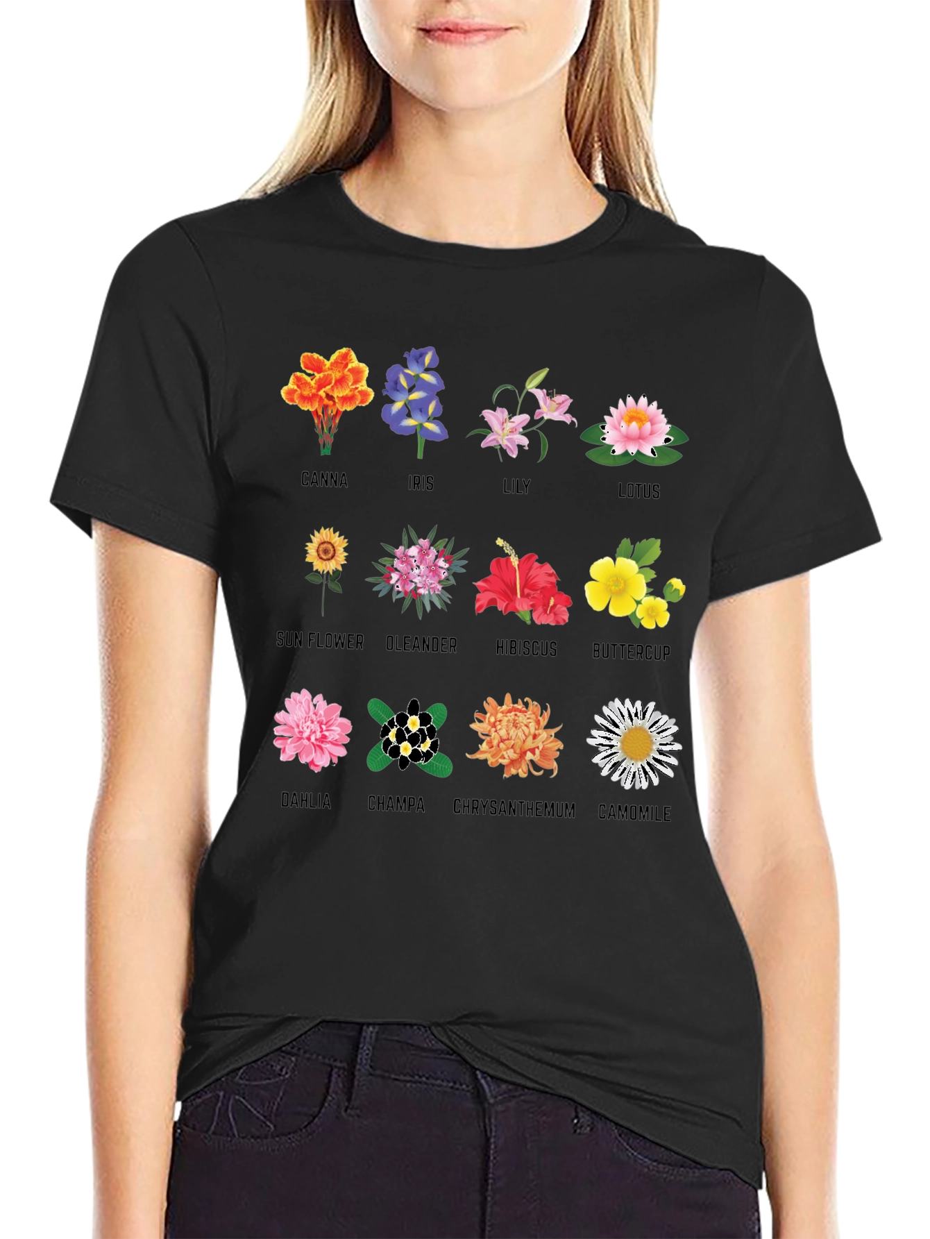 Black Floral Anatomy T-Shirt: Botanical Flower Graphic Tee view 2