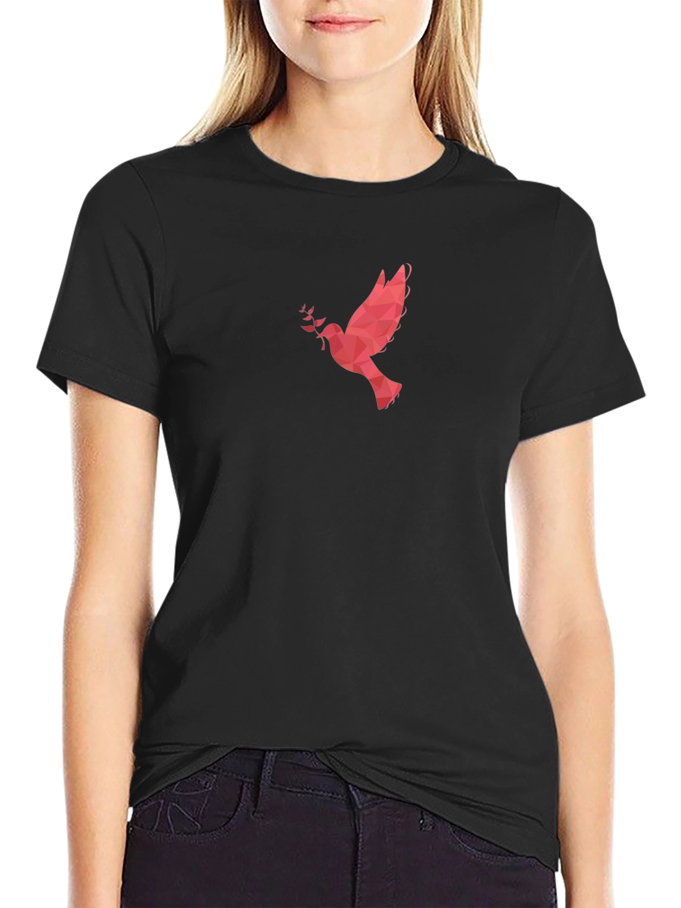 Black Geometric Dove Graphic Tee - Modern Style view 2