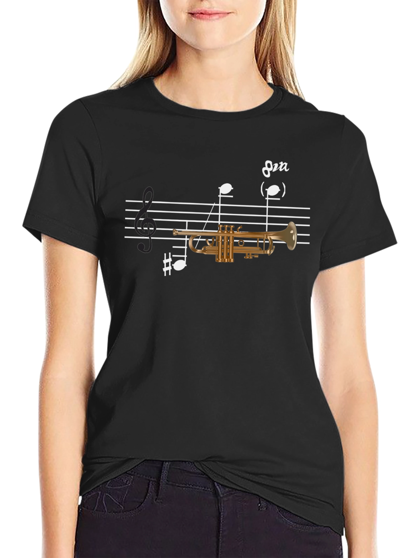 Black Trumpet Music Tee - Musician's Graphic T-Shirt view 2