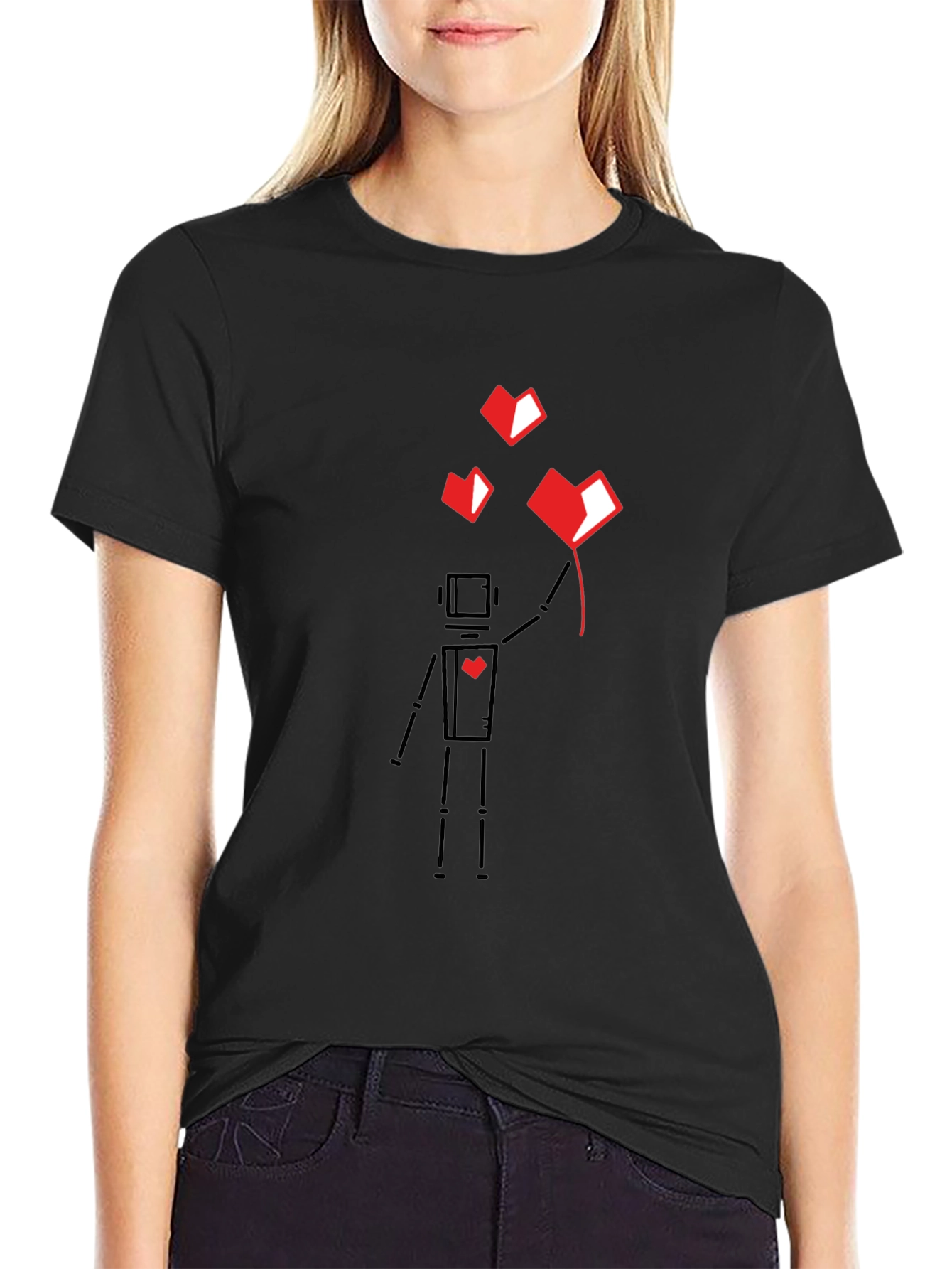 Black Geometric Heart Robot Black T-Shirt view 2