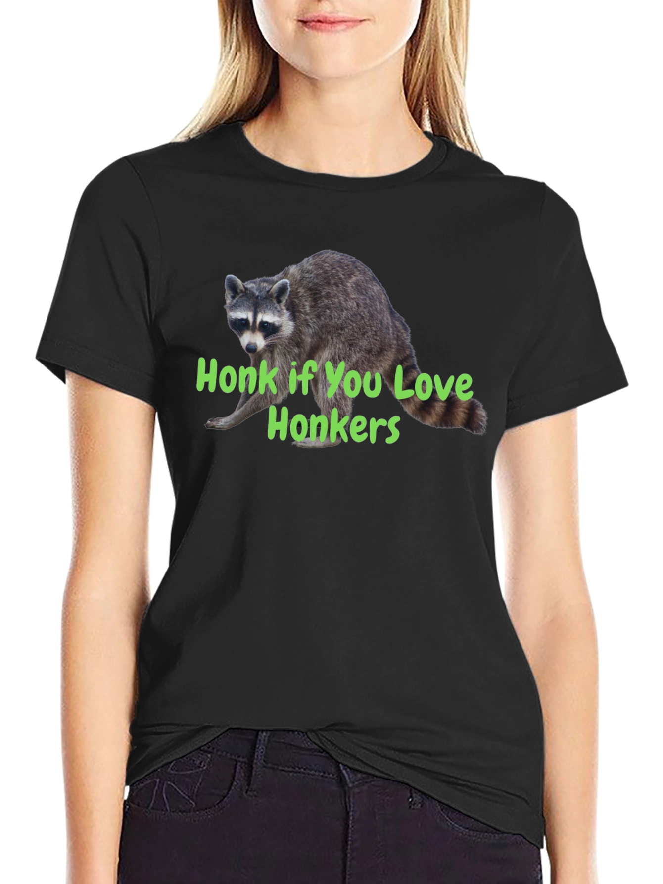 Black Honk If You Love Honkers Raccoon T-Shirt view 2