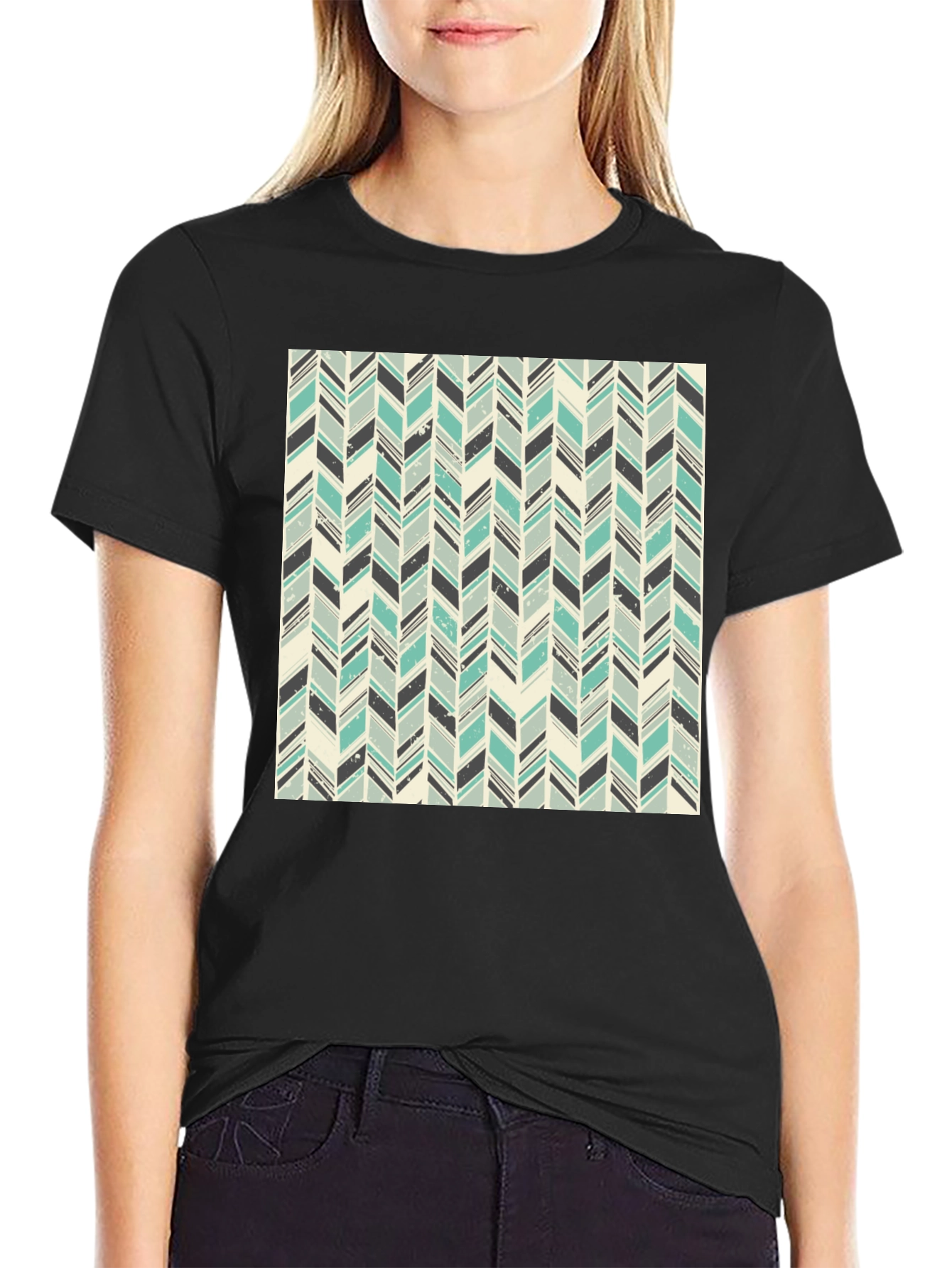 Black Herringbone Pattern T-Shirt - Stylish Casual Tee view 2