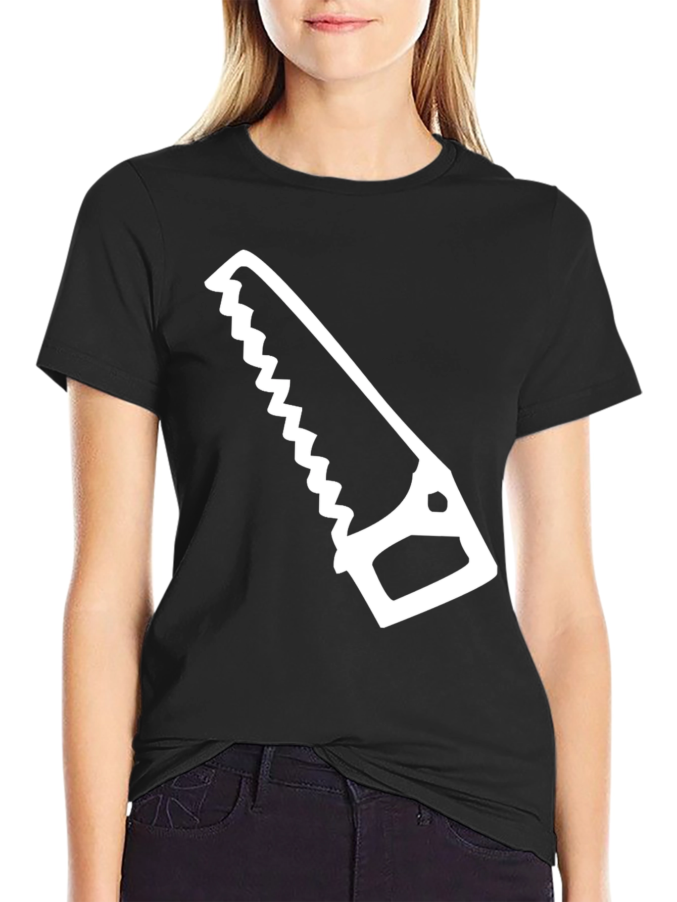 Black Hand Saw Graphic Tee - Black Cotton T-Shirt view 2