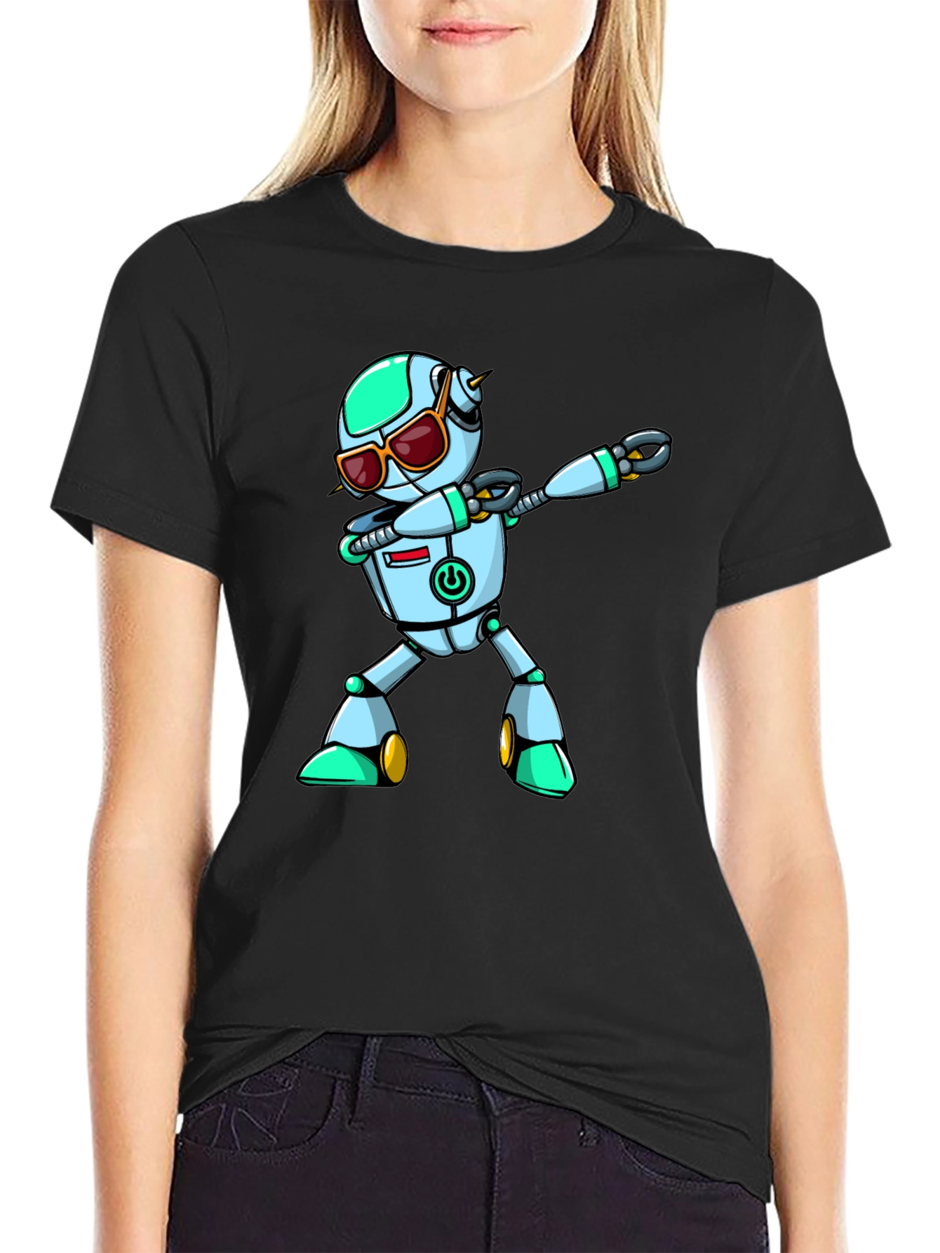 Black Dabbing Robot Graphic Tee - Cool Sci-Fi T-Shirt view 2