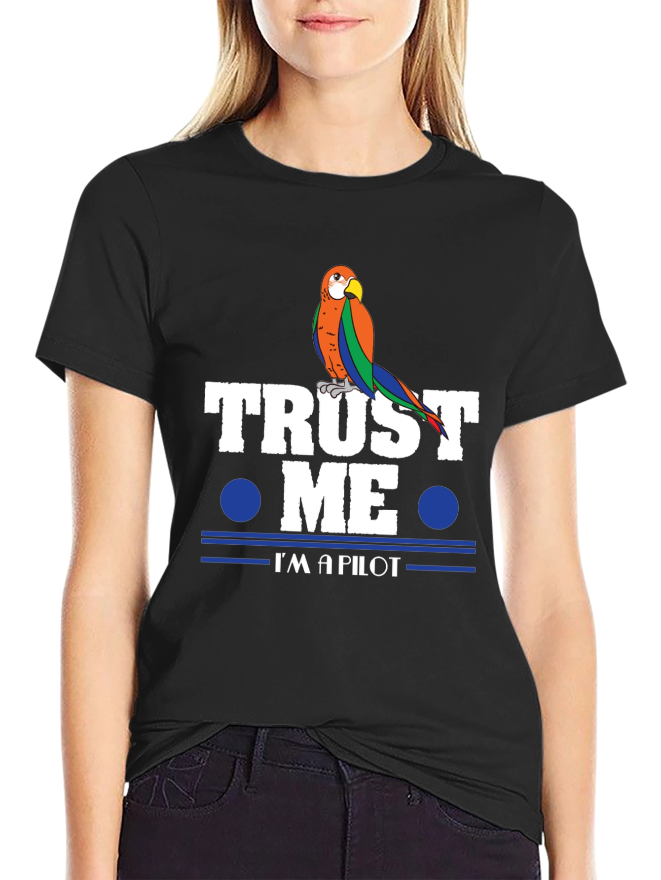 Black Trust Me, I'm A Pilot Parrot T-Shirt view 2