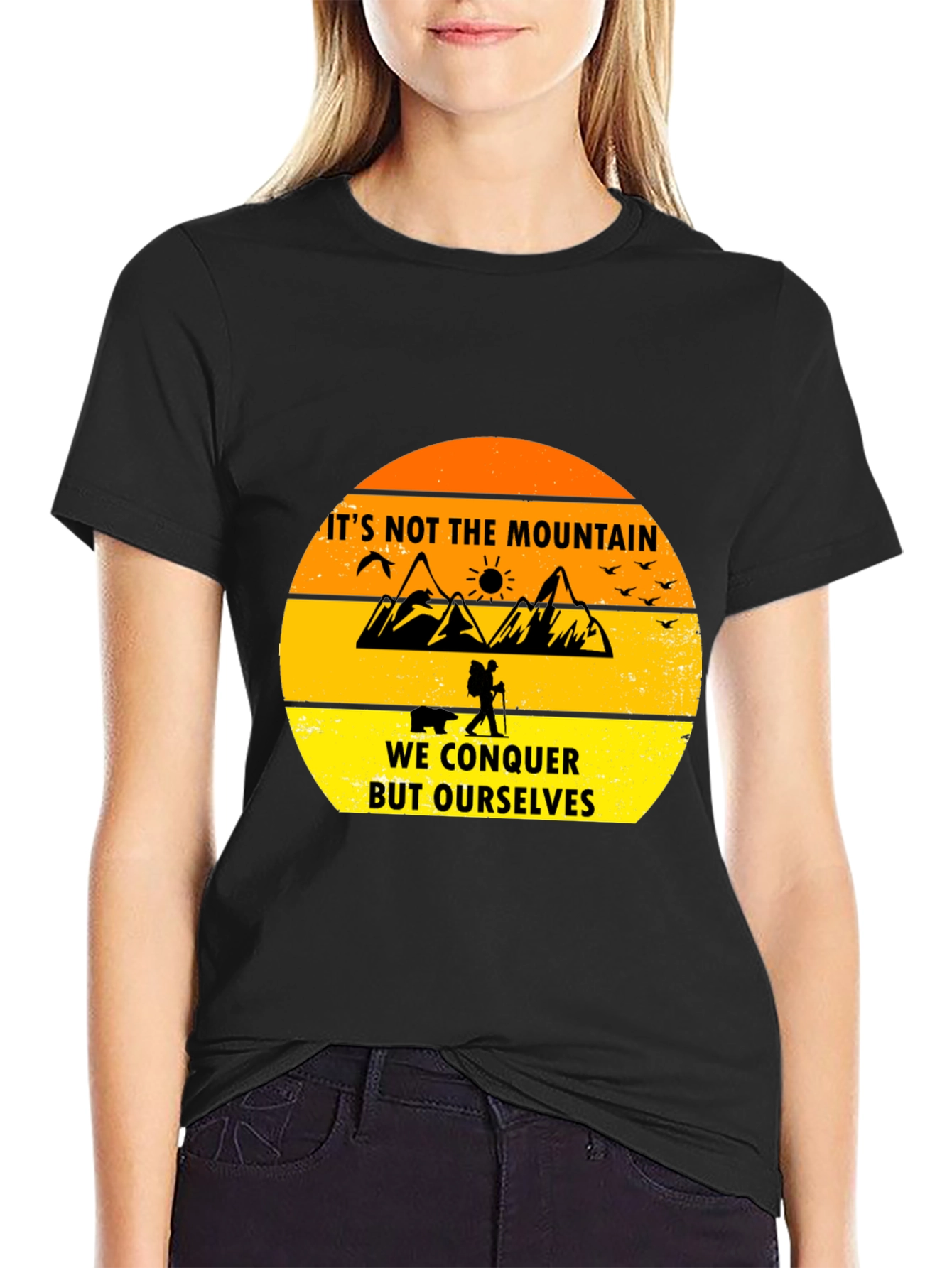 Black Motivational Hiking T-Shirt - Conquer Yourself view 2