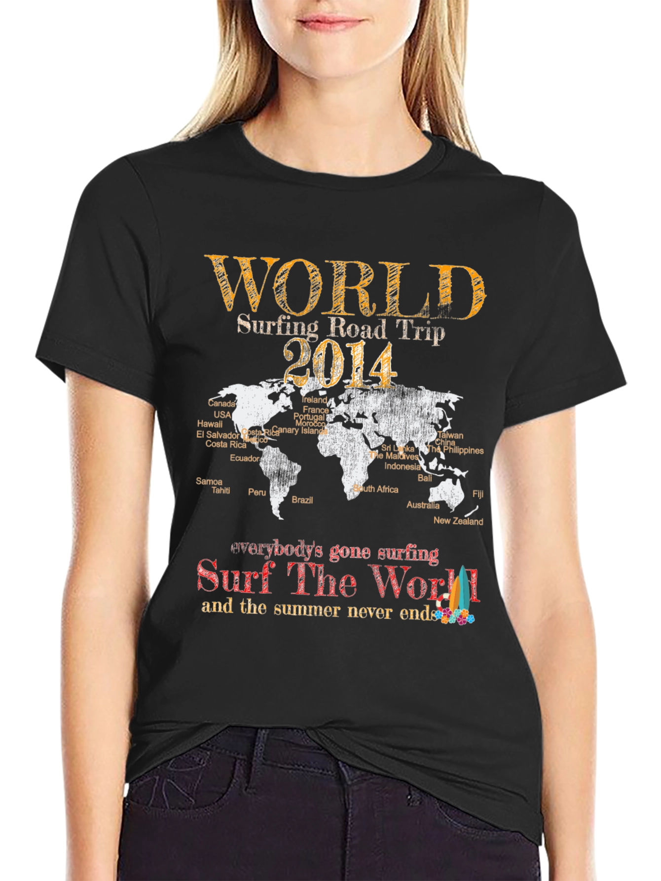 Black World Surfing Road Trip 2014 Black T-Shirt view 2