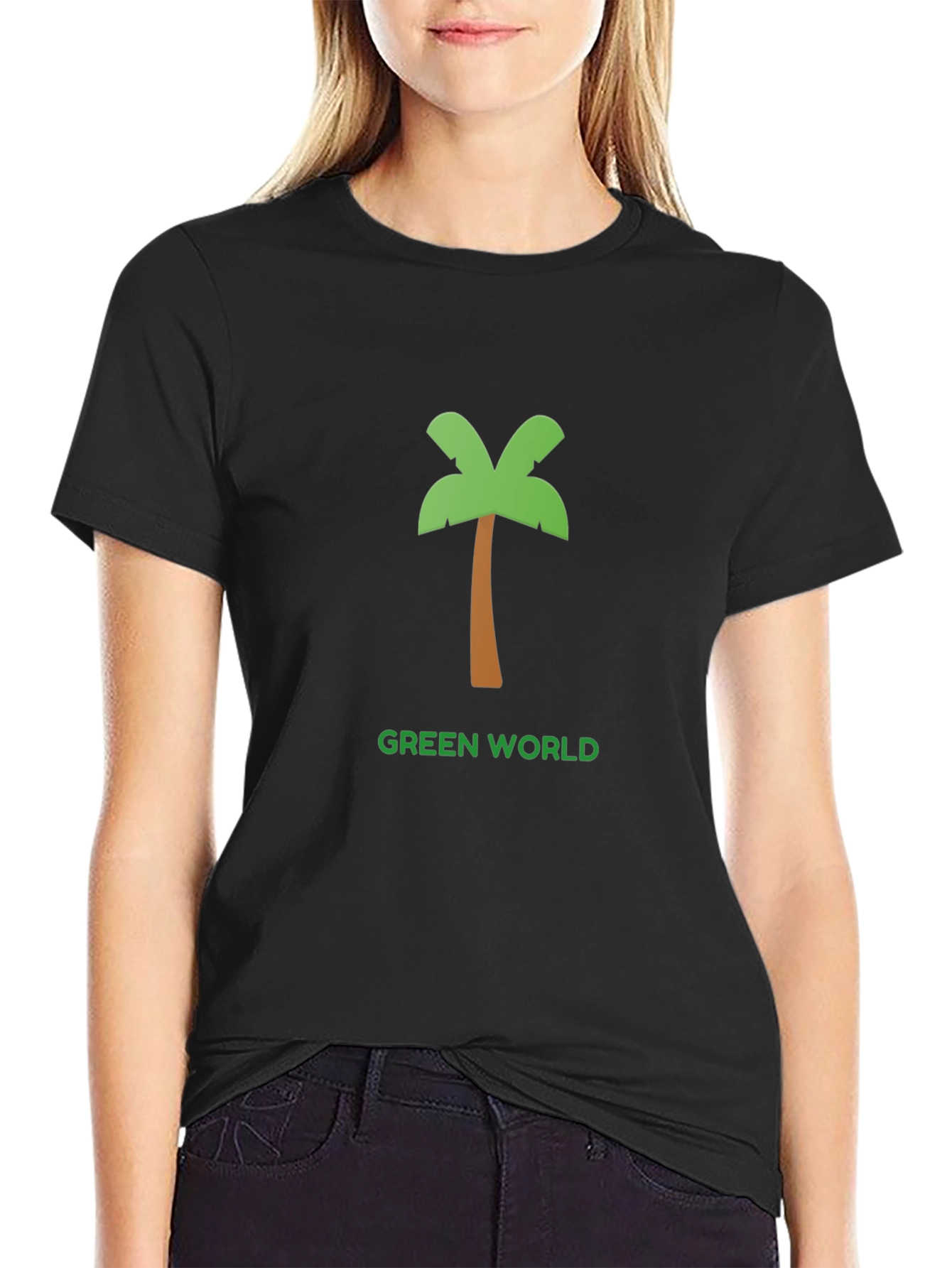 Black Green World Palm Tree Graphic Tee view 2