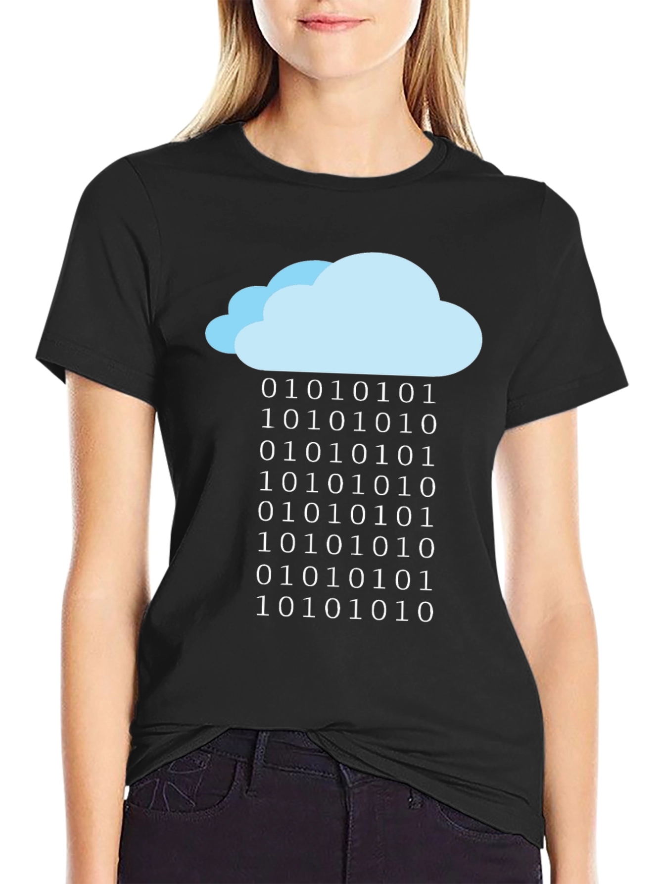 Black Cloud Data T-Shirt - Binary Rain Tee view 2