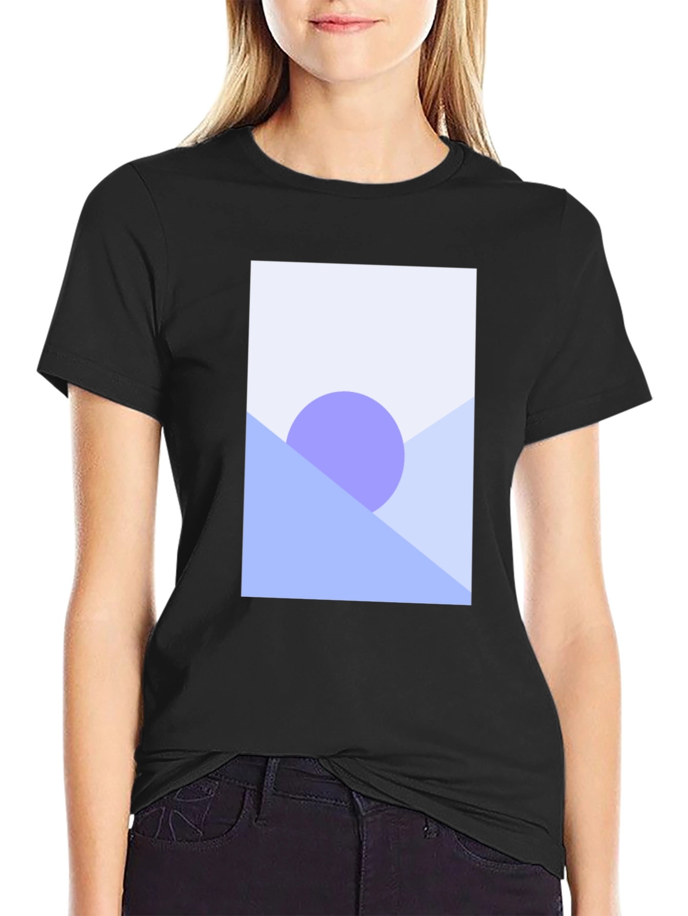 Black Abstract Geometric Graphic Tee - Black Cotton Blend Shirt view 2