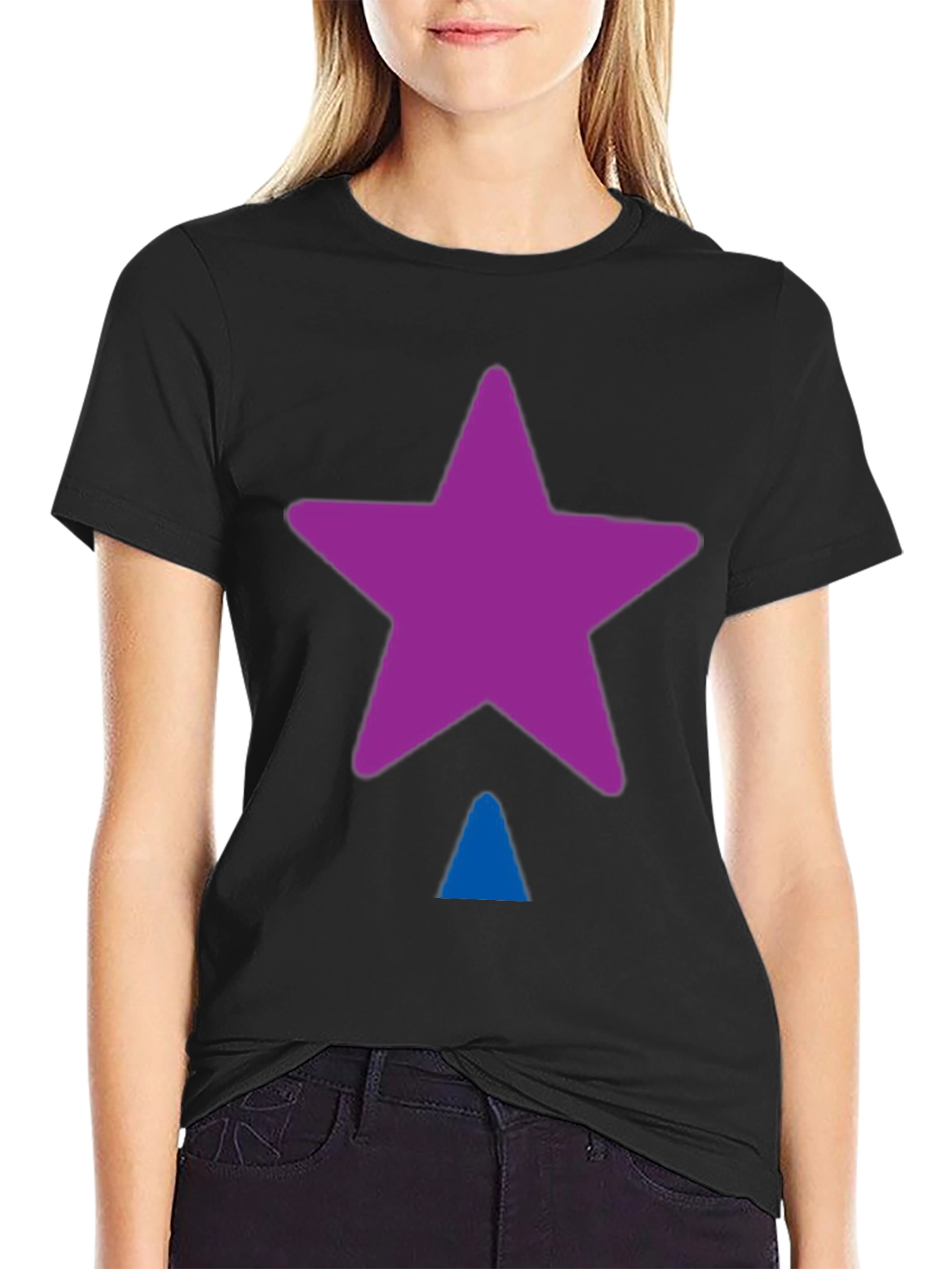 Black Star Triangle Graphic T-Shirt - Casual Black Tee view 2