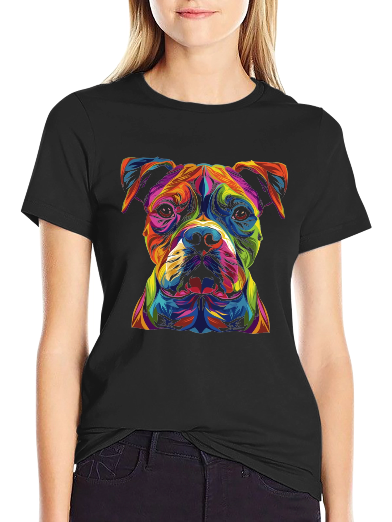 Black Colorful Dog Graphic Black T-Shirt view 2