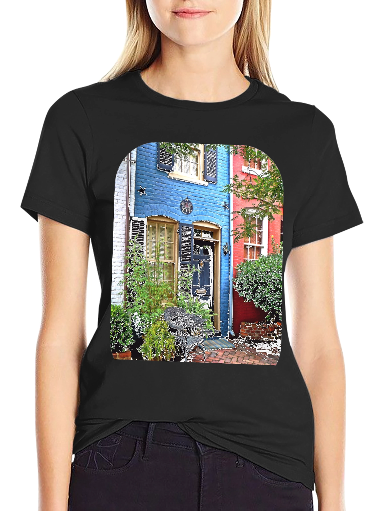 Black Colorful Townhouse T-Shirt view 2