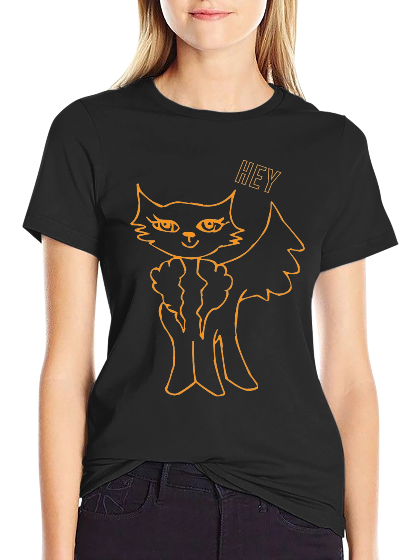 Black Funny Cat Halloween T-Shirt - Black view 2