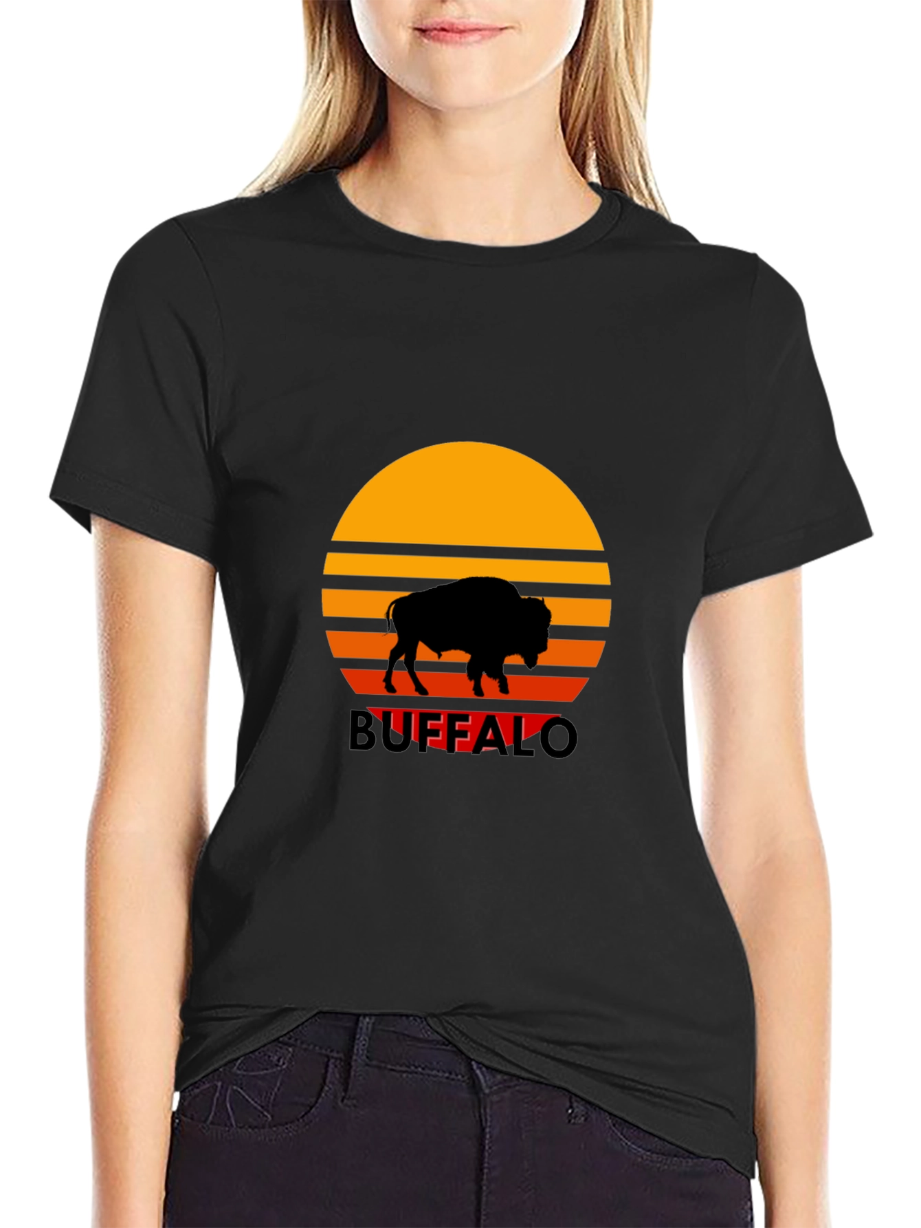 Black Buffalo Sunset Graphic Tee - Retro Style view 2