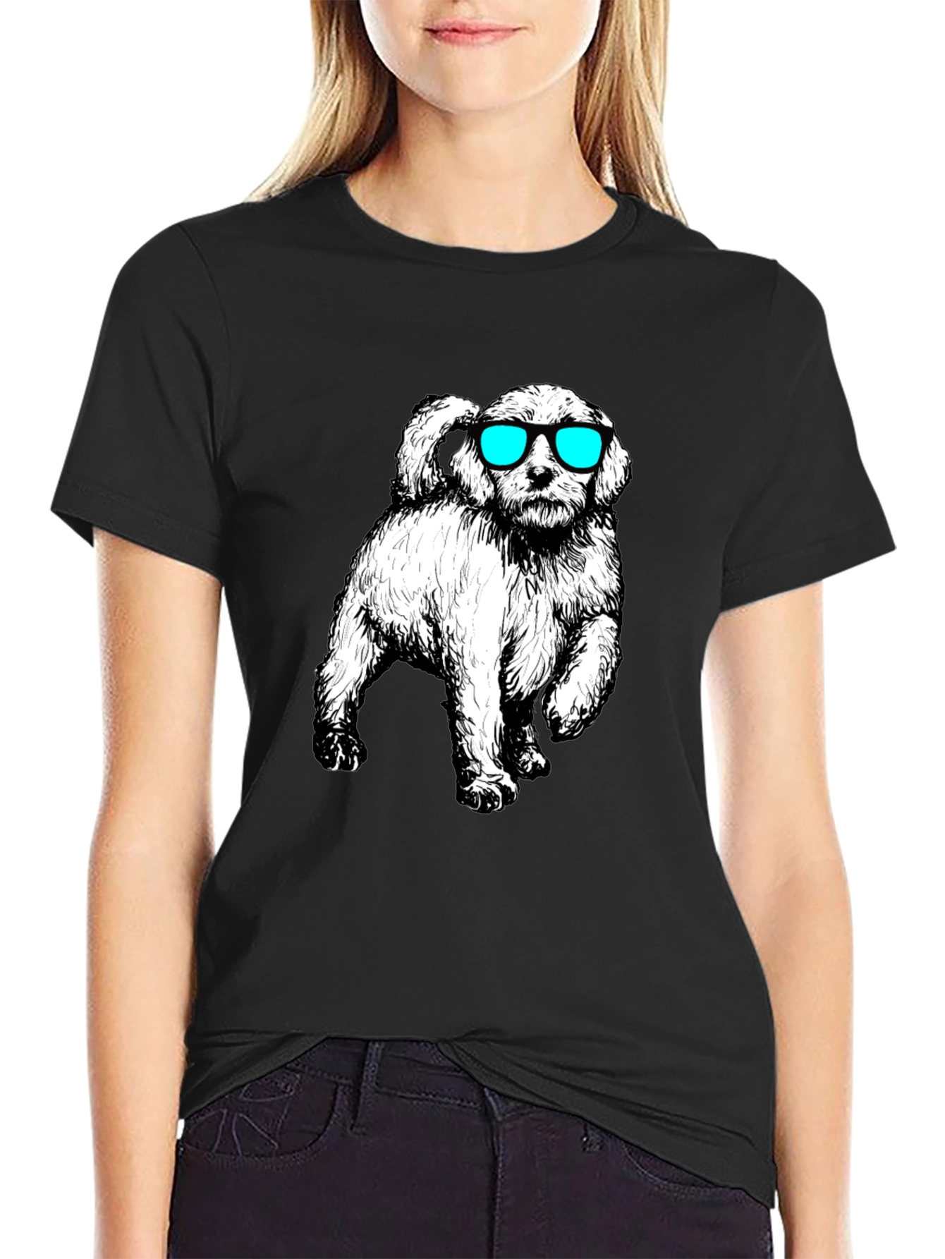 Black Cool Dog T-Shirt - Black Cotton Tee view 2