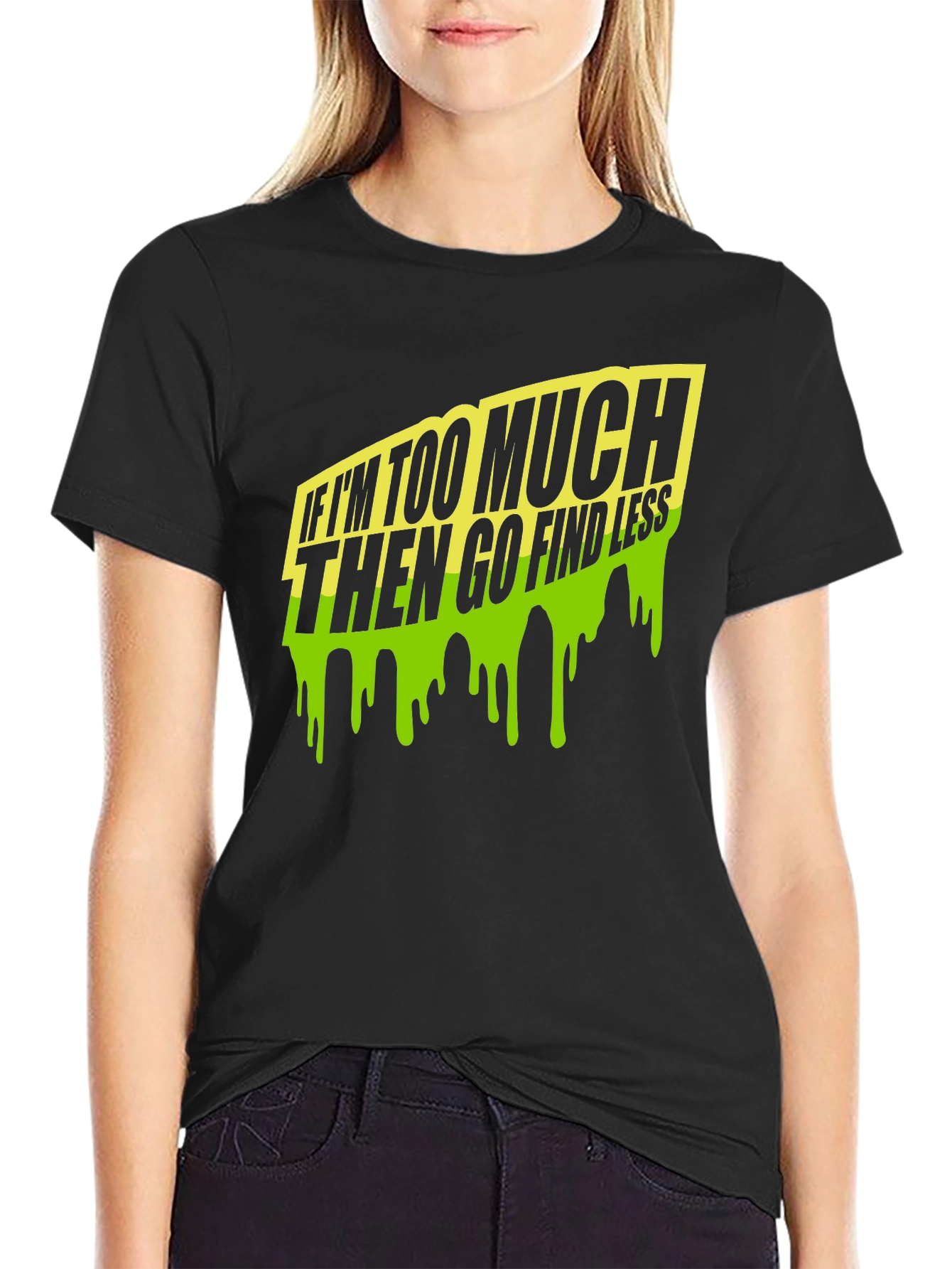 Black Too Much Go Find Less Men's Black T-Shirt view 2