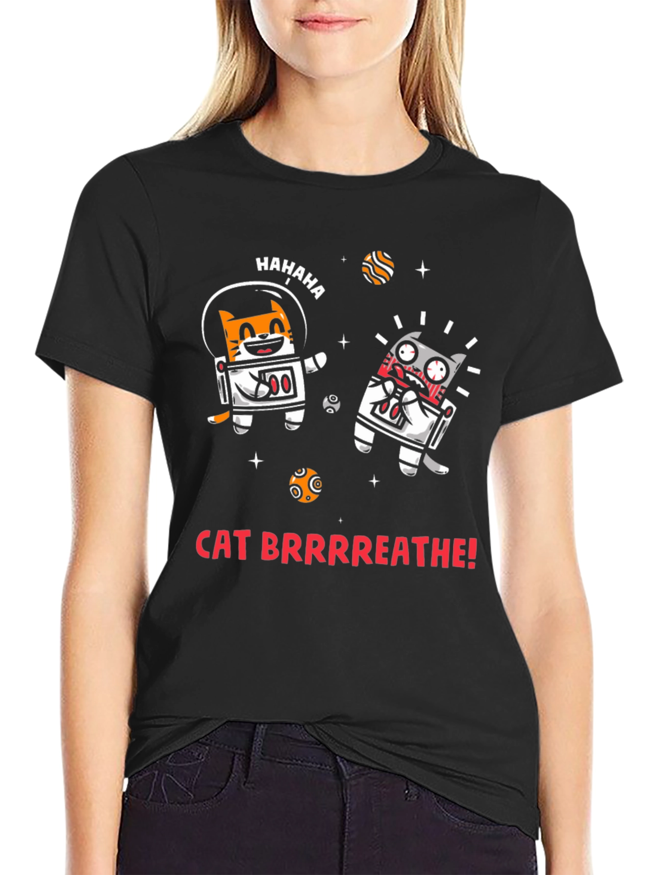 Black Cat Brrrreathe! Graphic Tee view 2