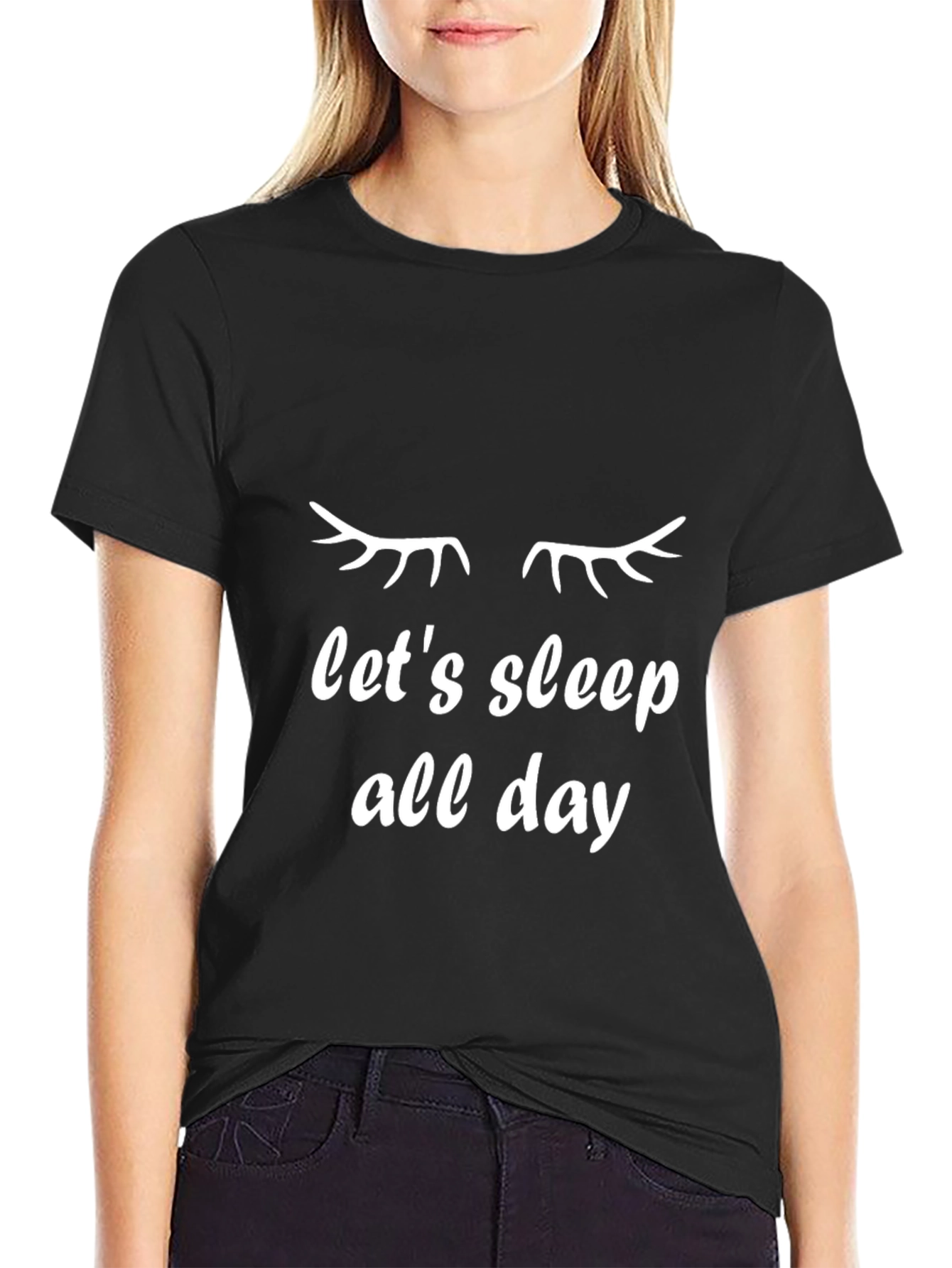 Black Let's Sleep All Day Black Tee view 2