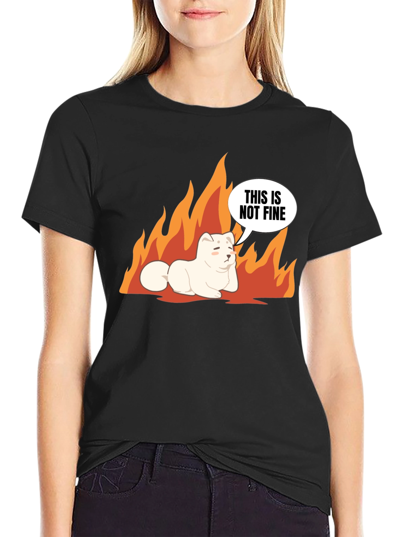 Black This Is Not Fine Dog Meme T-Shirt view 2