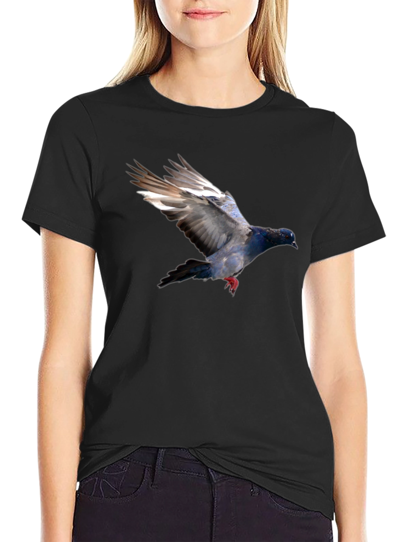 Black Pigeon Graphic Black T-Shirt - Stylish Bird Print Tee view 2