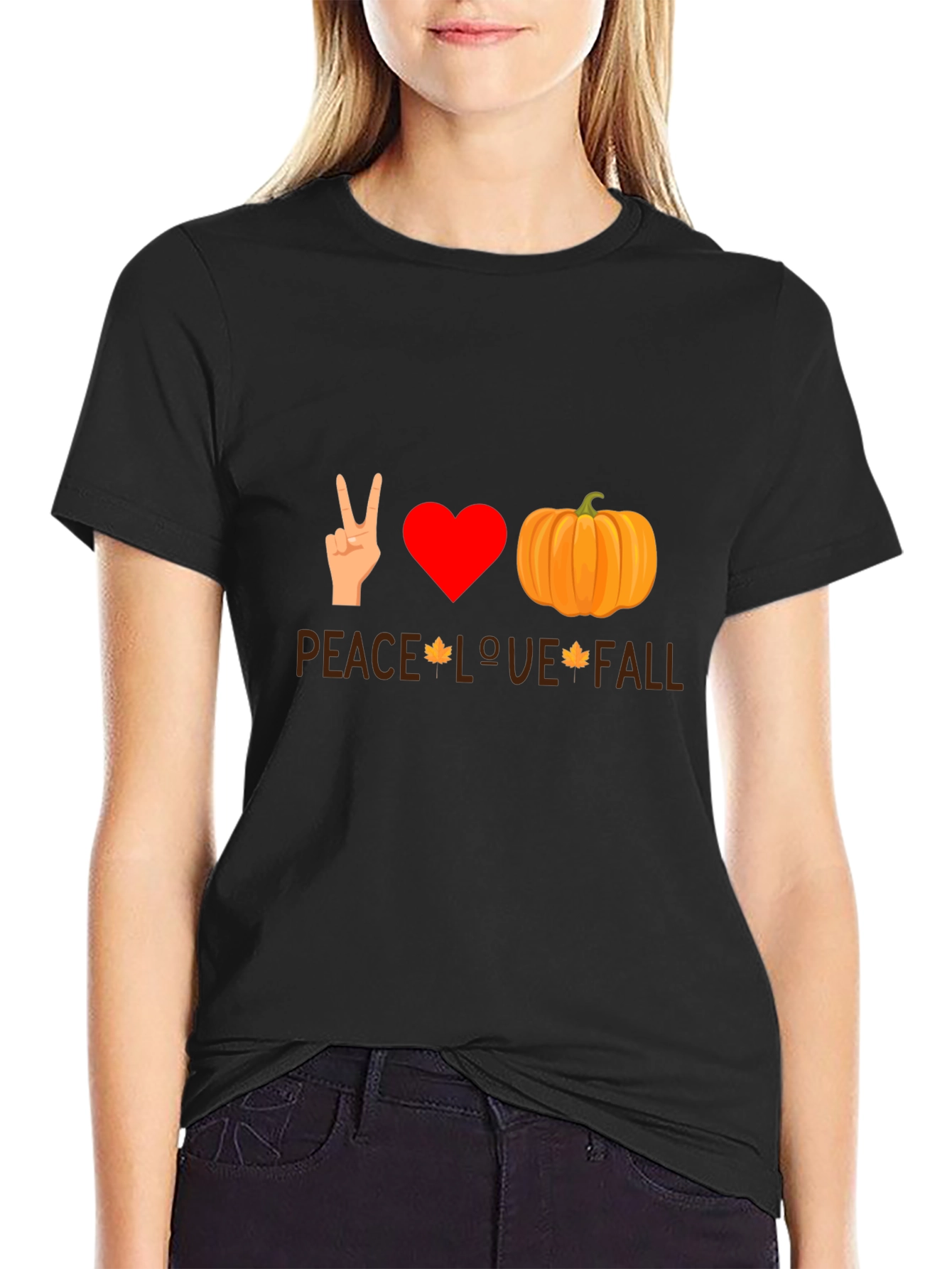 Black Peace Love Fall T-Shirt - Autumn Themed Tee view 2