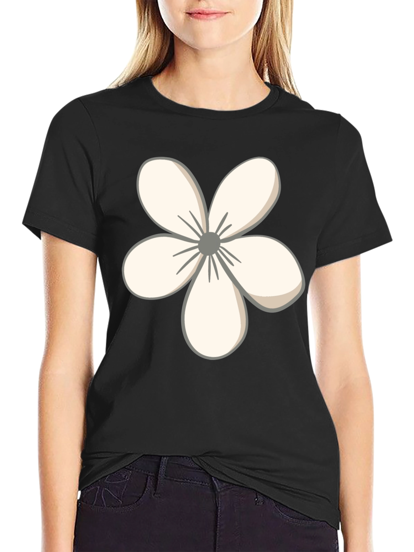 Black Floral Graphic Tee - Casual Black T-Shirt view 2