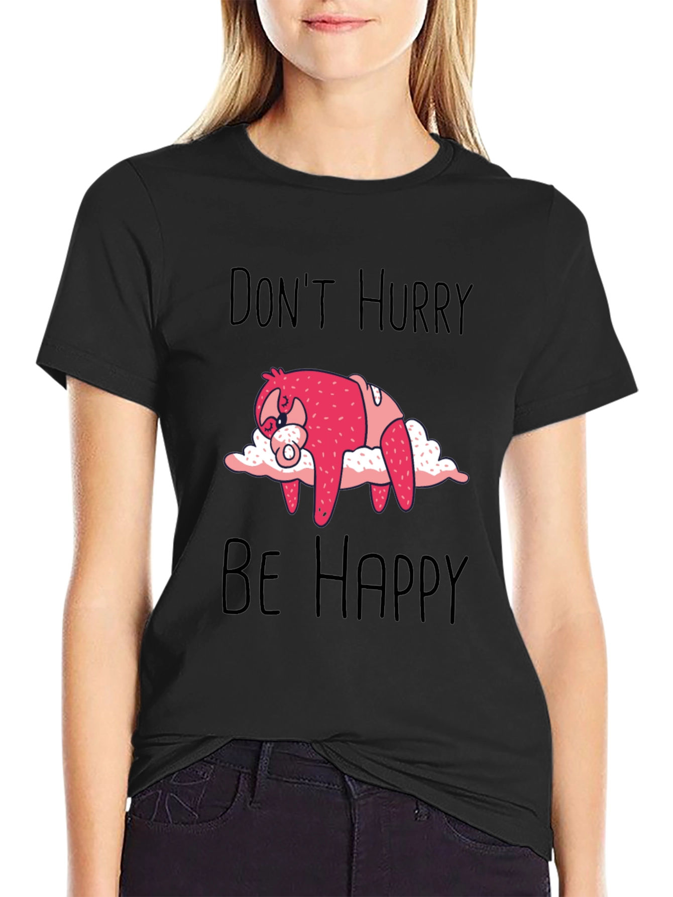 Black Don't Hurry Be Happy Sloth Graphic Tee view 2