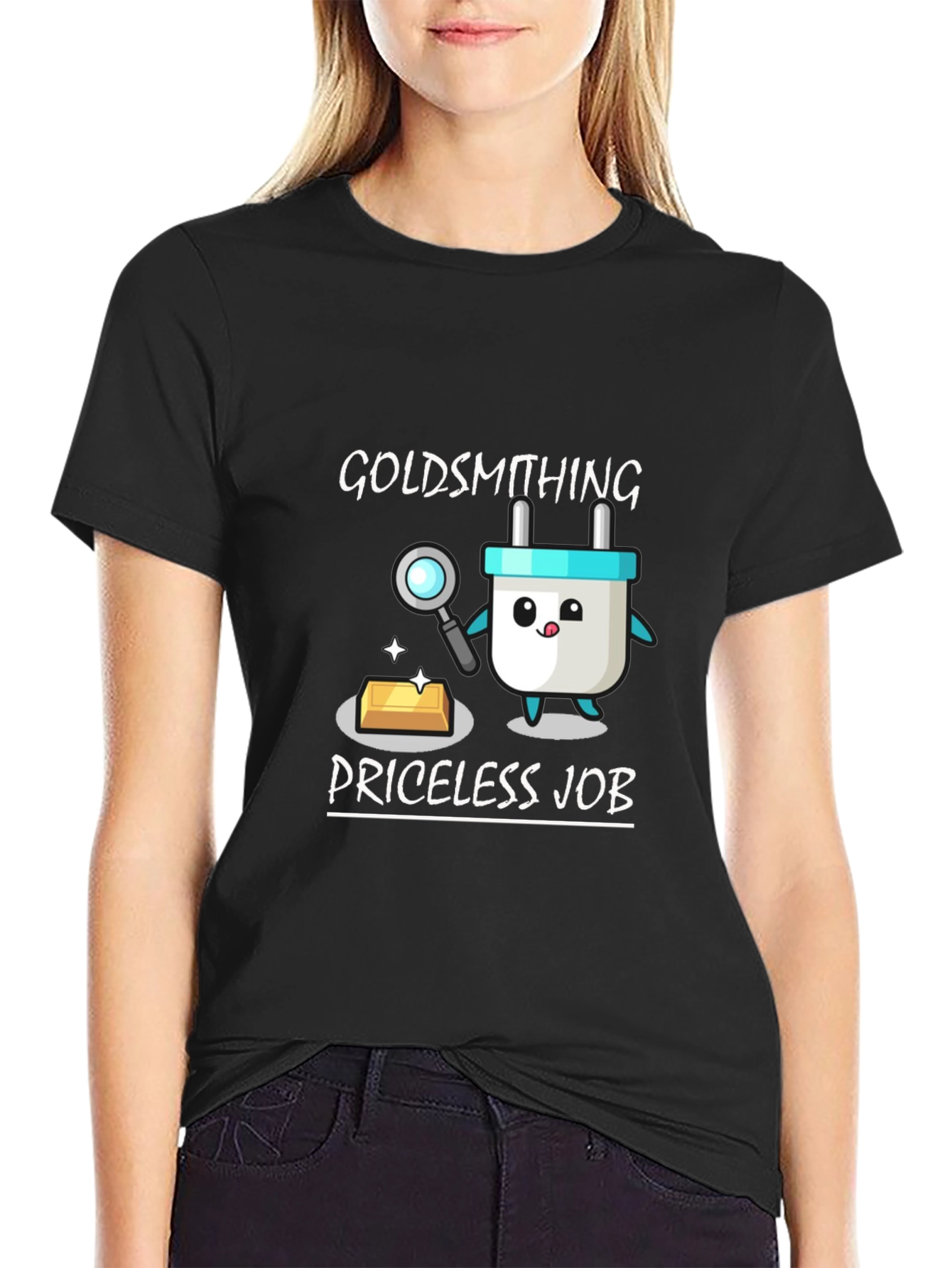 Black Goldsmithing Priceless Job Black T-Shirt view 2