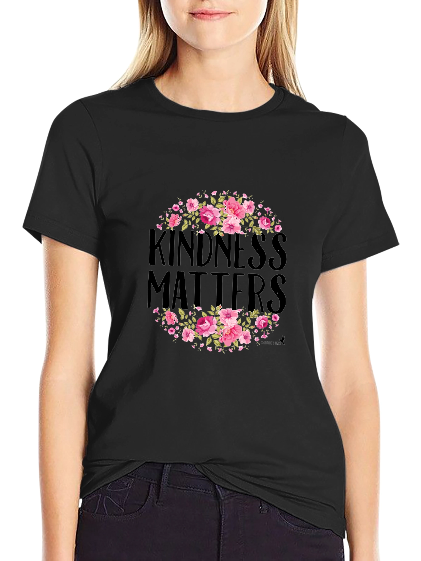 Black Kindness Matters Floral T-Shirt - Black view 2