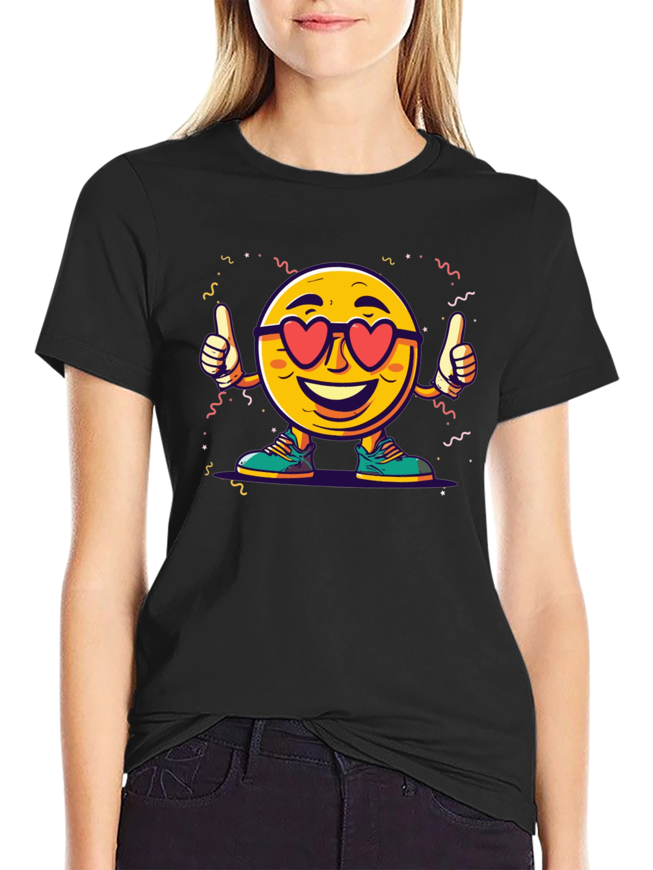 Black Cool Emoji Heart Eyes Graphic T-Shirt view 2