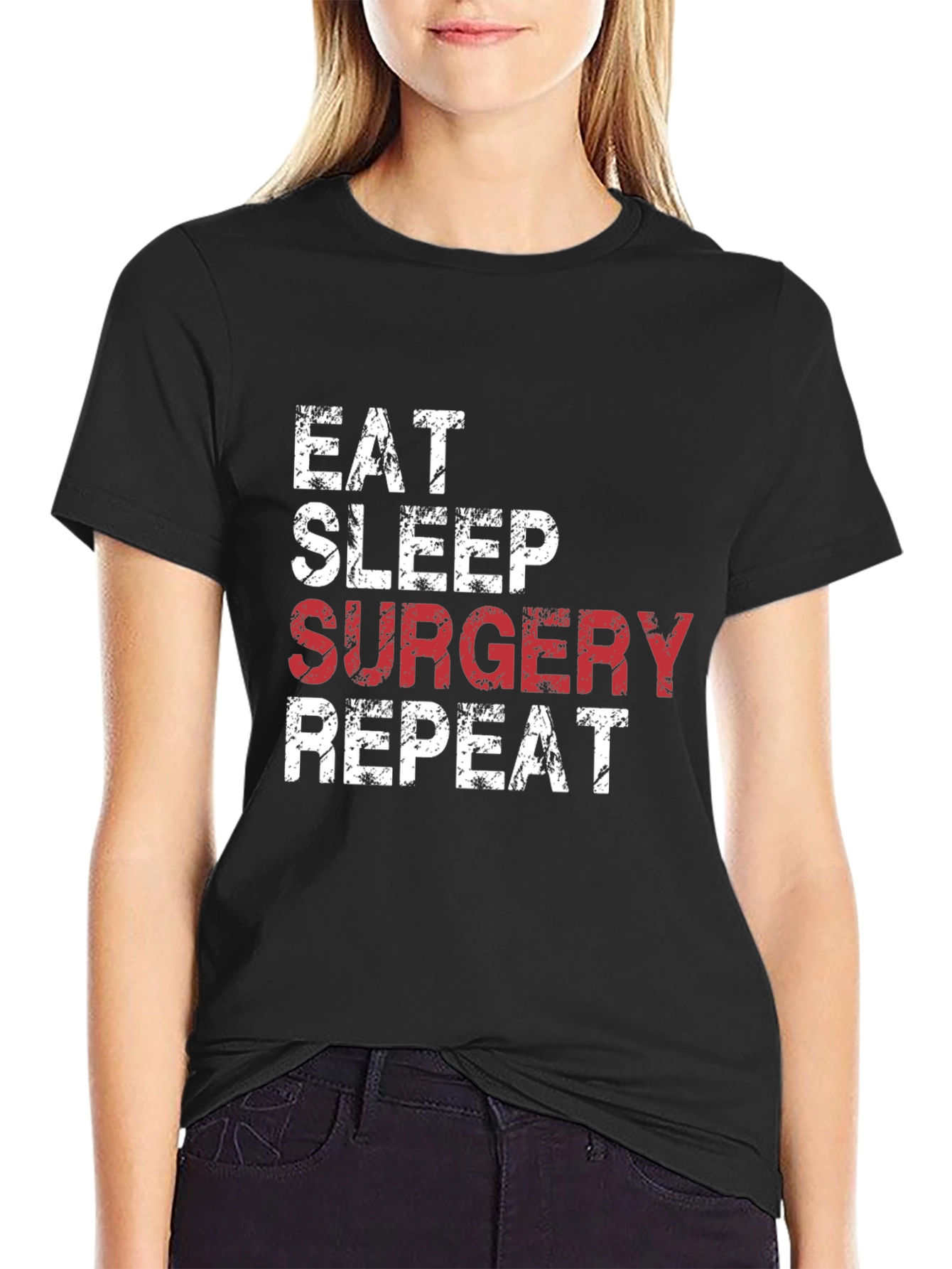 Black Eat Sleep Surgery Repeat Black T-Shirt view 2