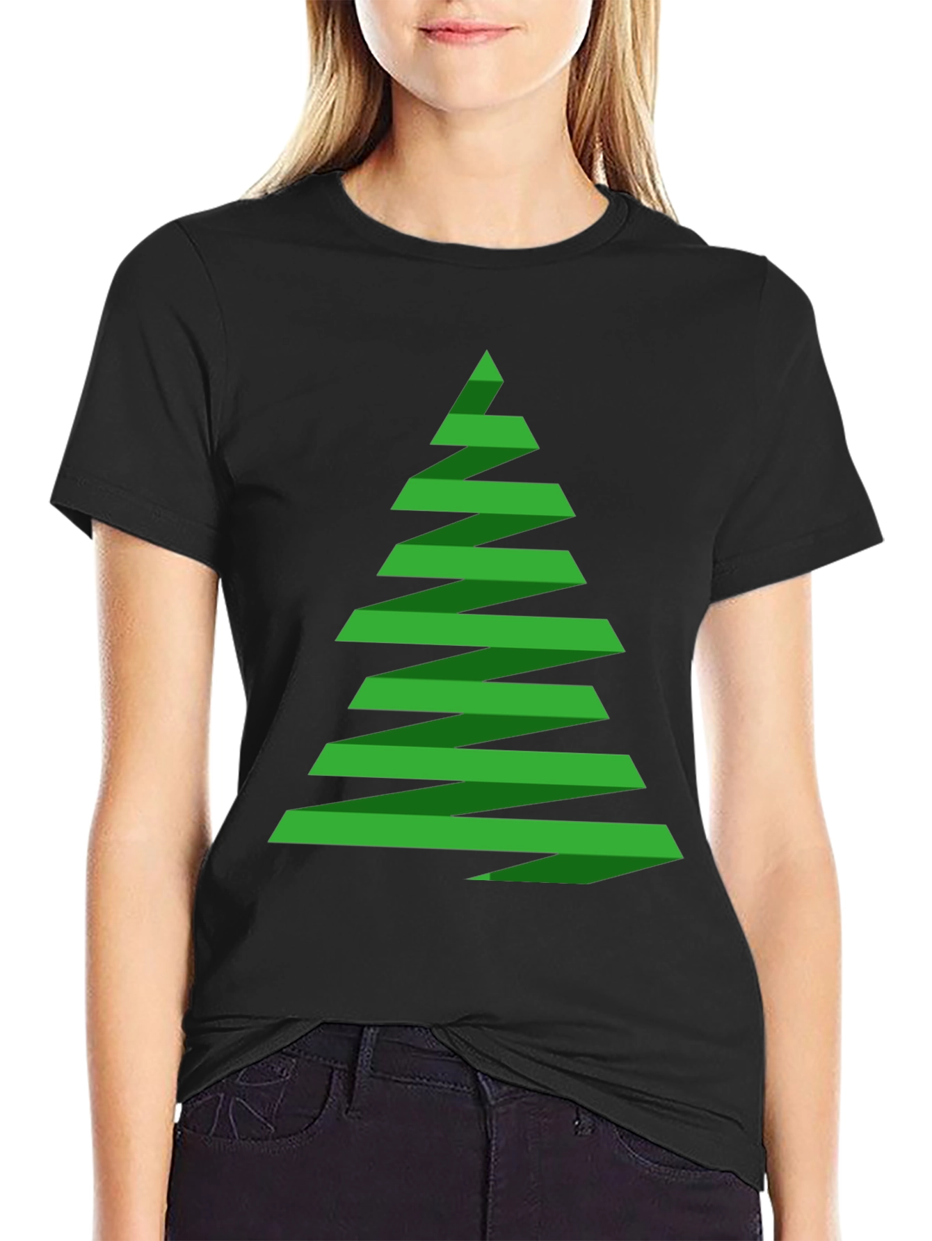 Black Abstract Christmas Tree Graphic Tee - Holiday Shirt view 2