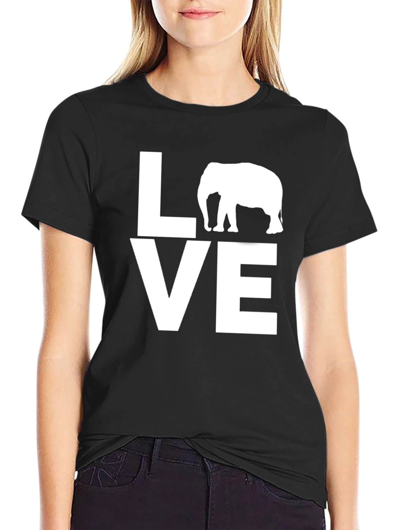 Black Love Elephant Graphic T-Shirt - Black view 2