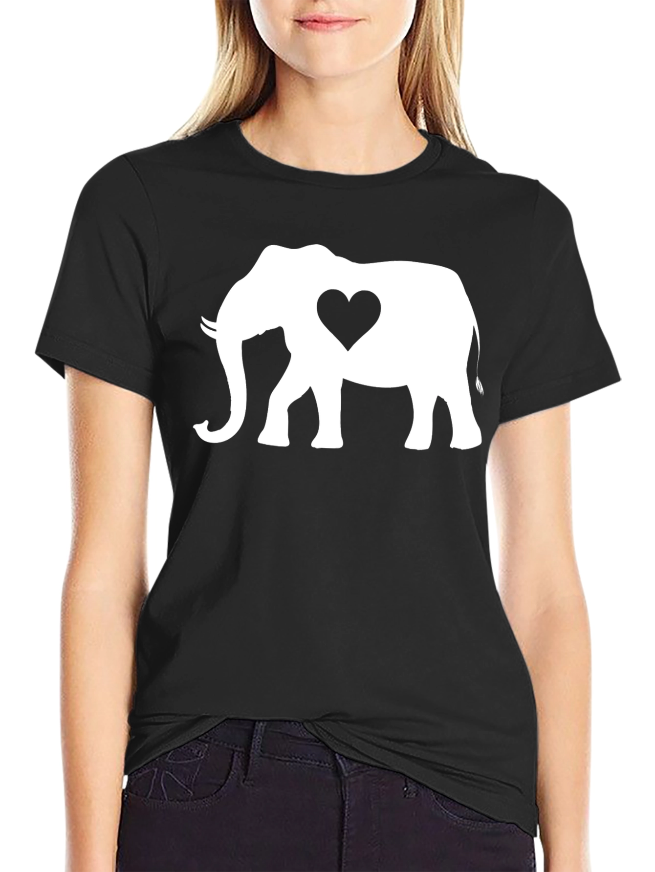 Black Elephant Heart Graphic Tee - Black Cotton Blend view 2