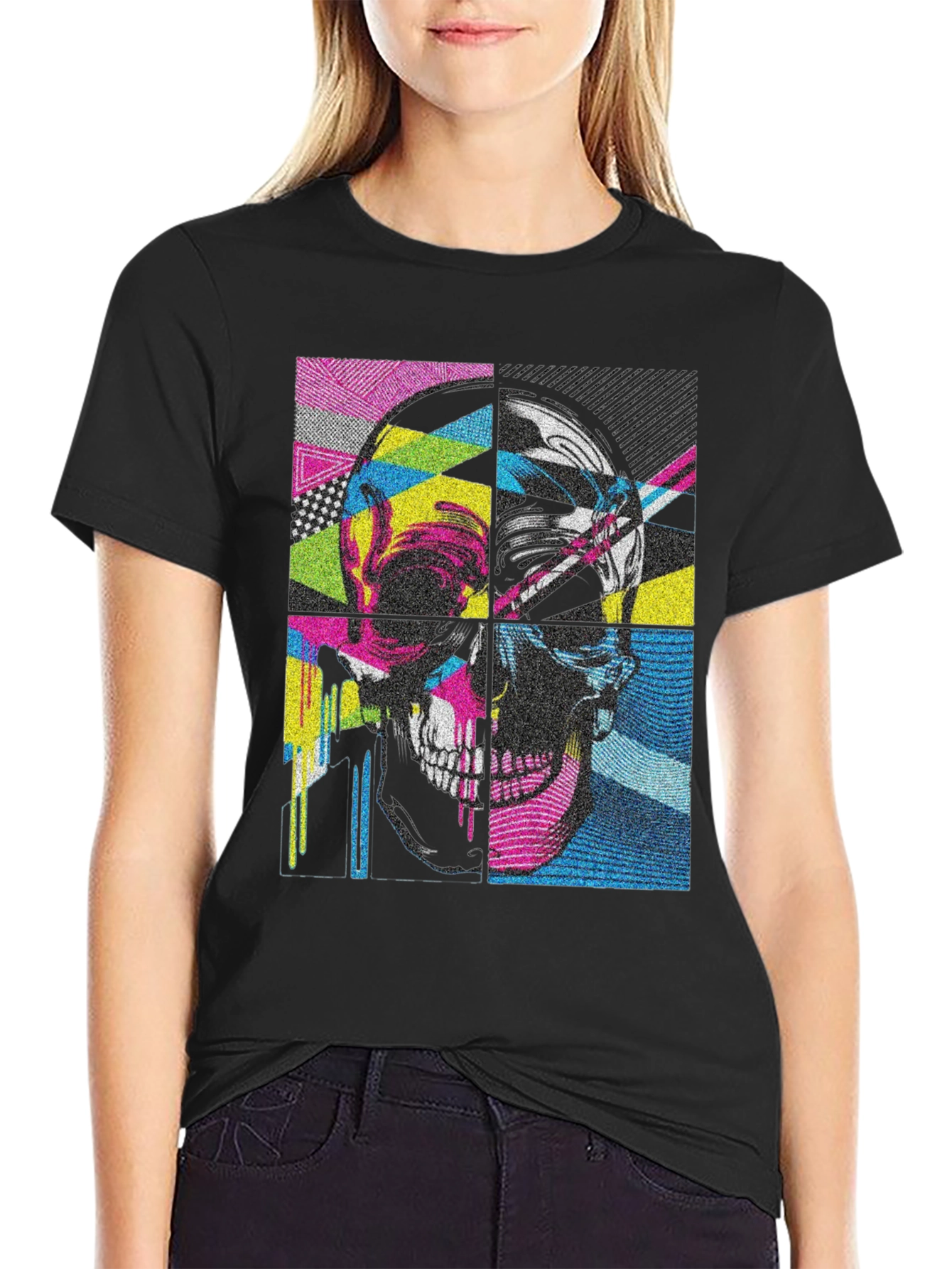 Black Pop Art Skull Graphic Tee - Black view 2