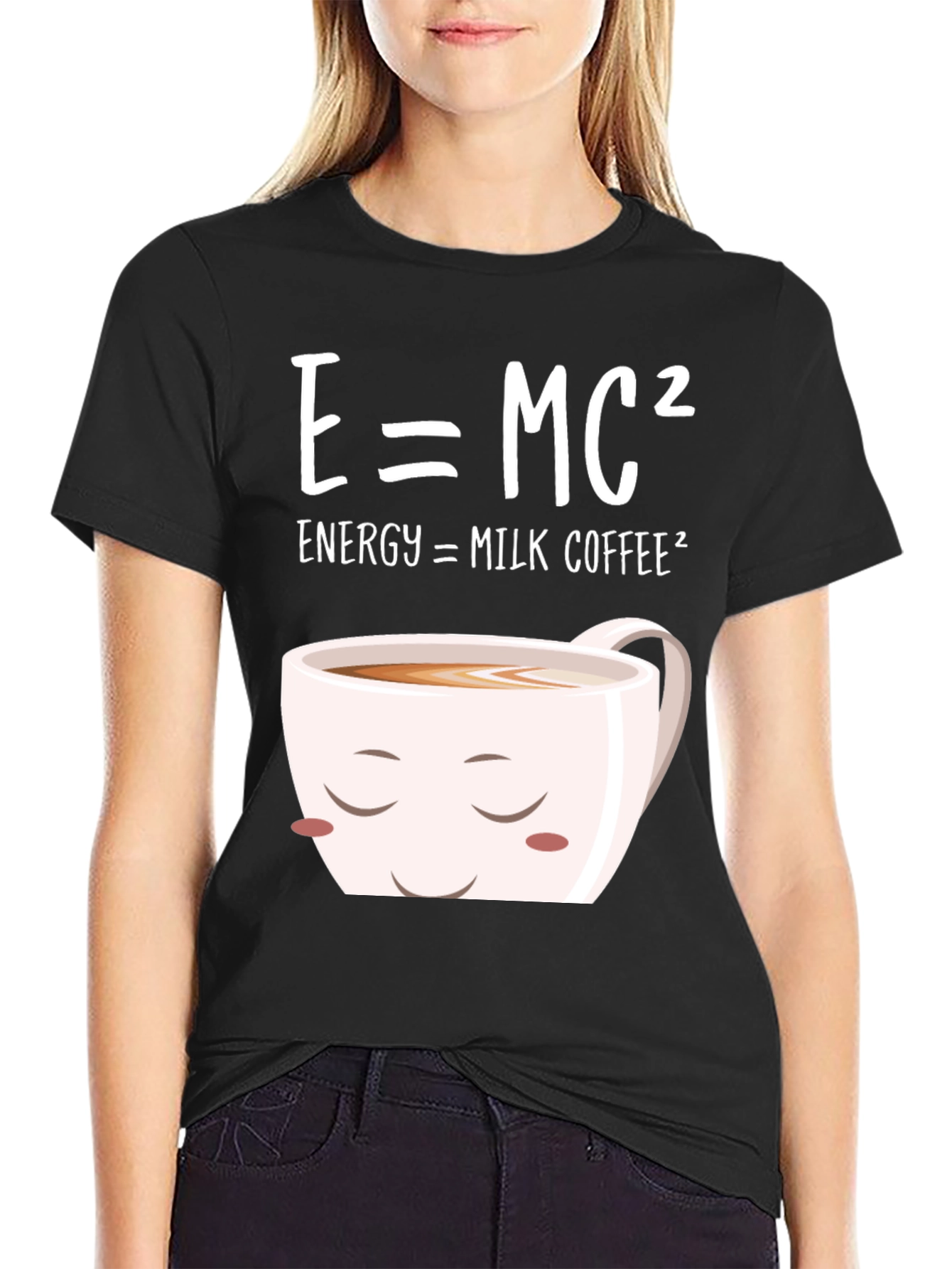 Black E=MC² Milk Coffee T-Shirt - Humorous Science Tee view 2