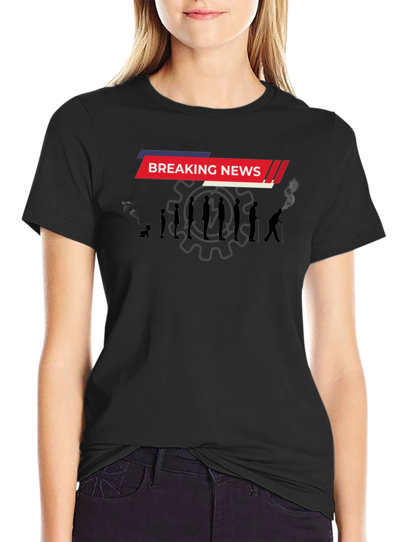 Black Breaking News Evolution Men's Black T-Shirt view 2